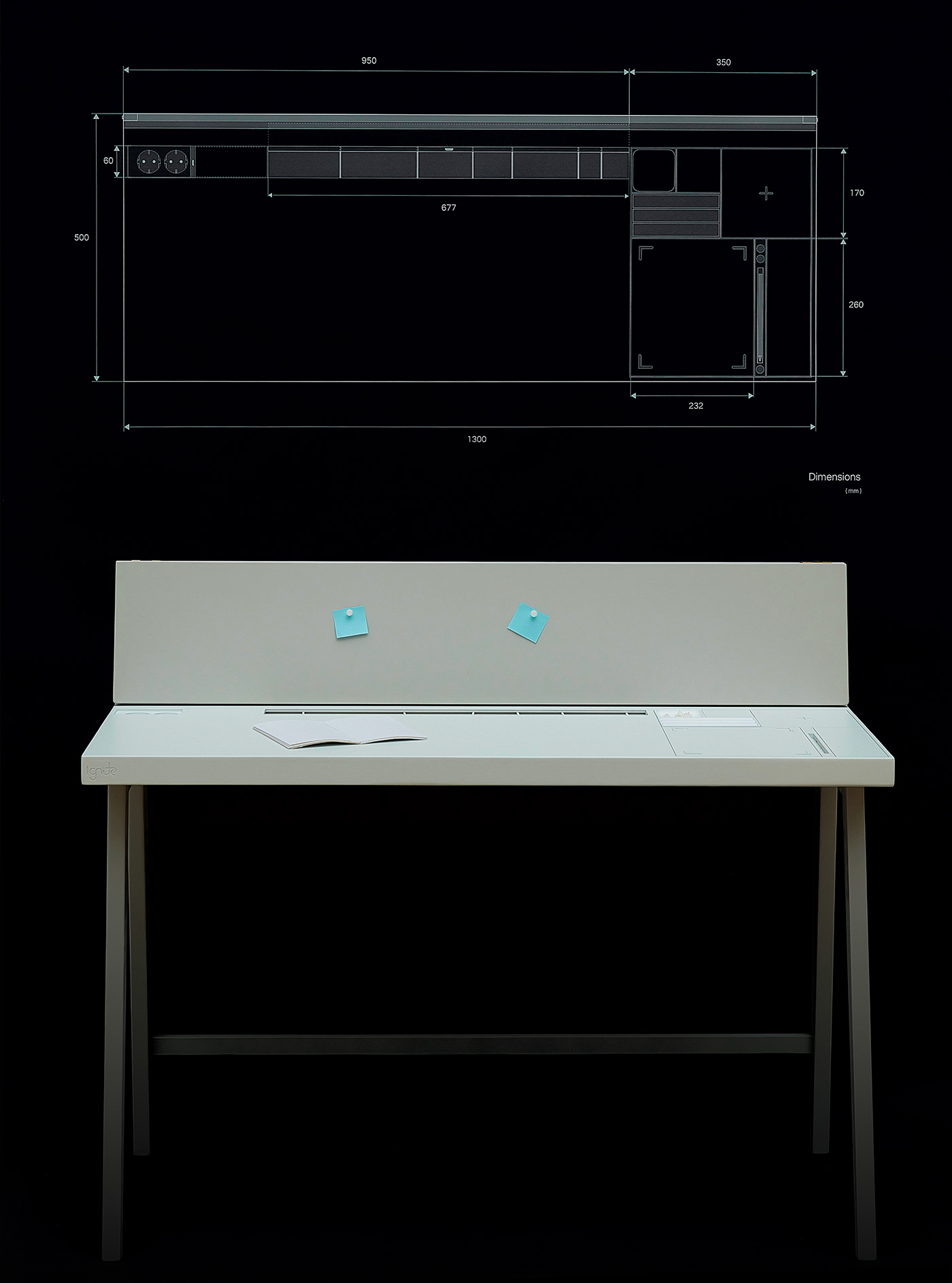 Office furniture, desk 3D model design mockup