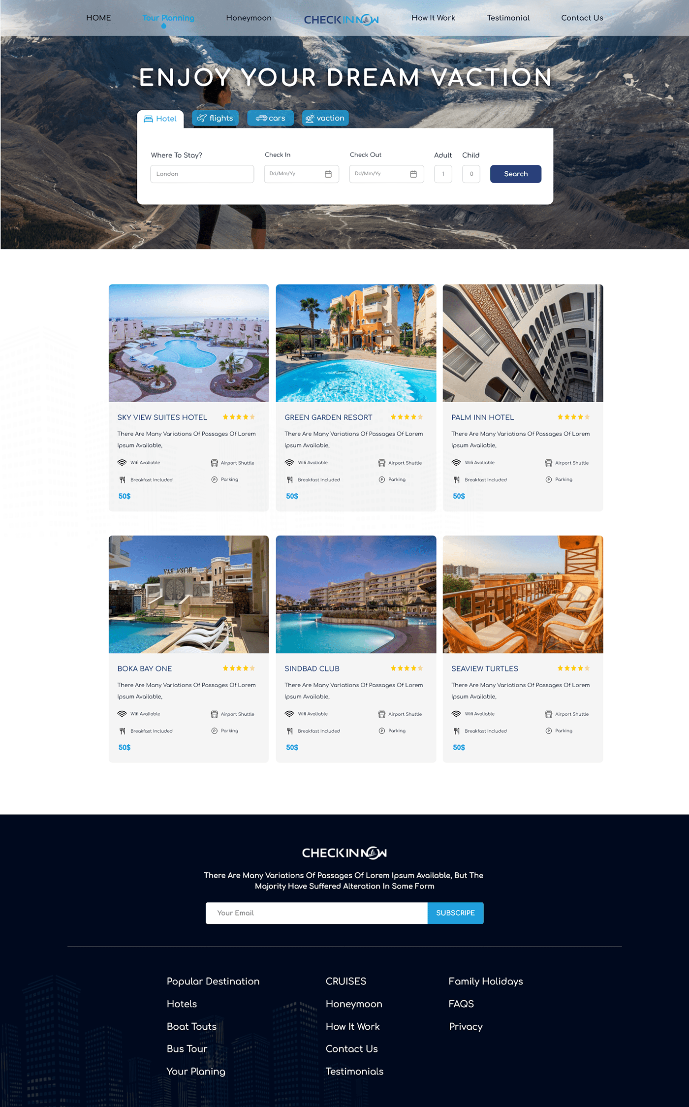 adobexd booking website design landing page tourism website ui design UI/UX user interface Web Design  Website Design