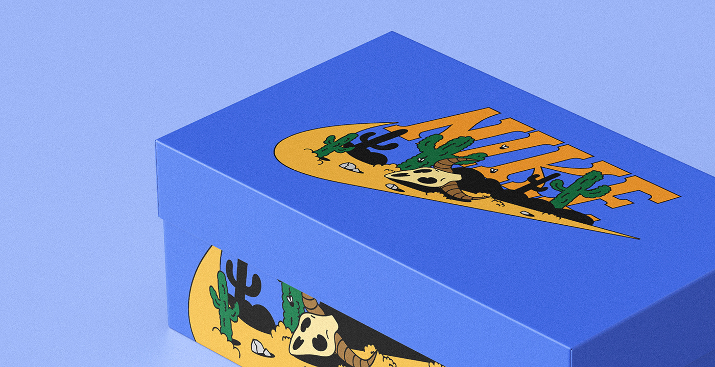 Nike Swoosh Conceptual design with desert elements on a shoe box
