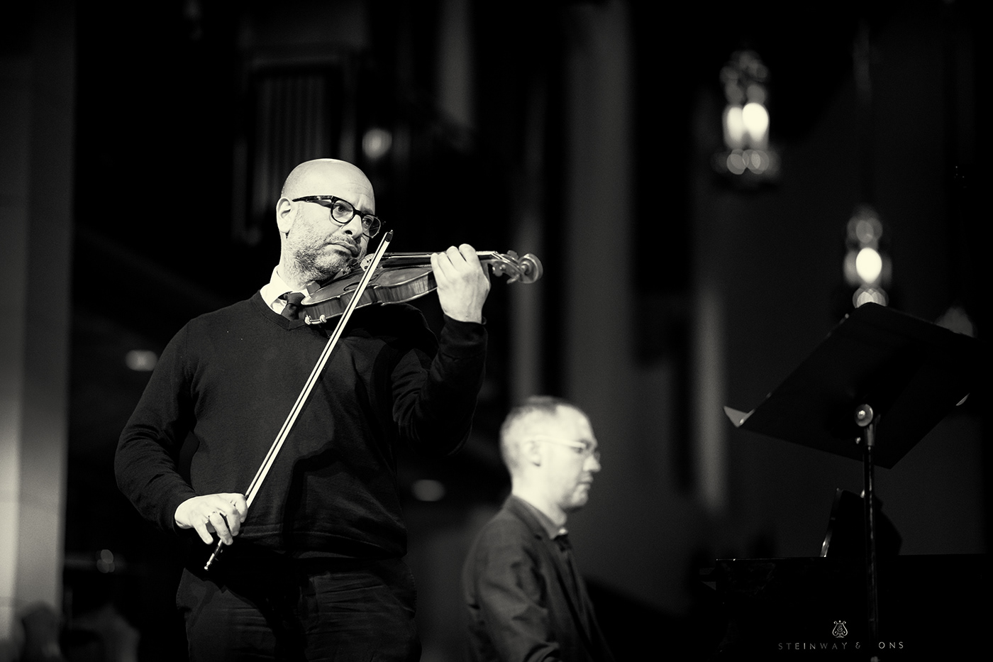 black-white Christ Church Cathedral concert dark duet music musician Piano portrait Violin
