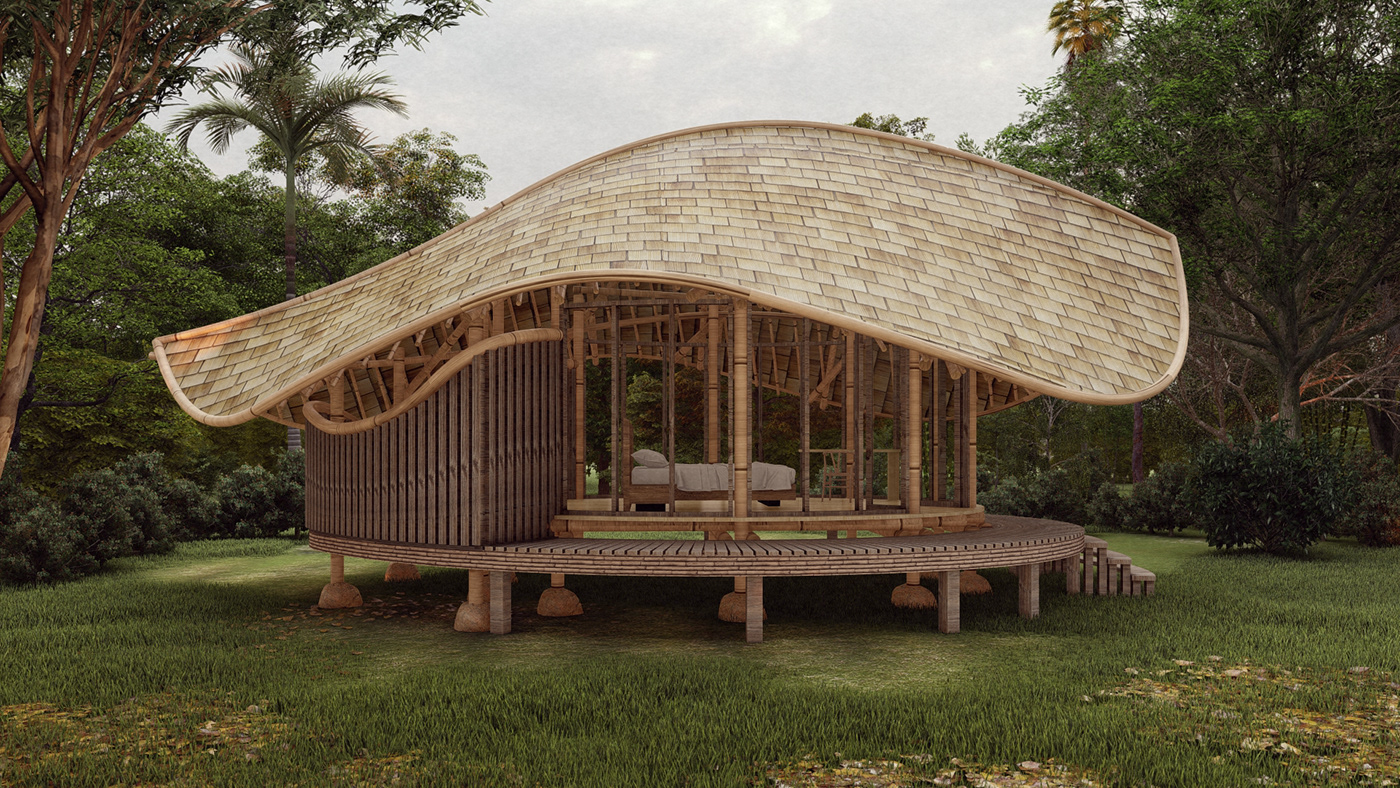 3D architecture bali bamboo exterior indonesia leaf Nature Render Villa