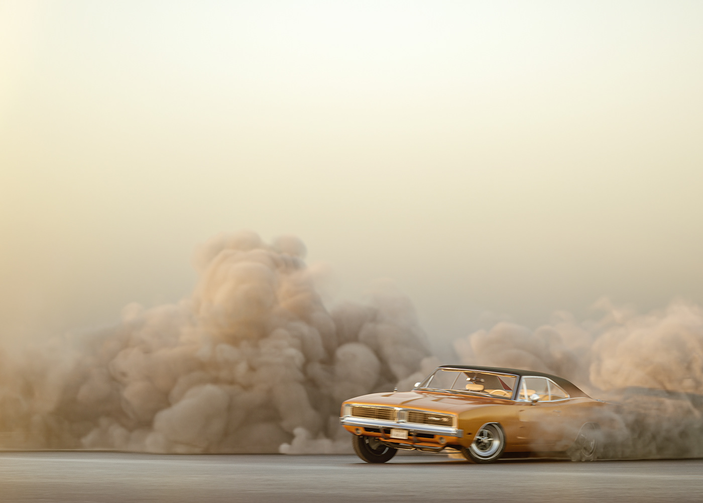 automotive   burnout car CGI dodge charger smoke Sun vray