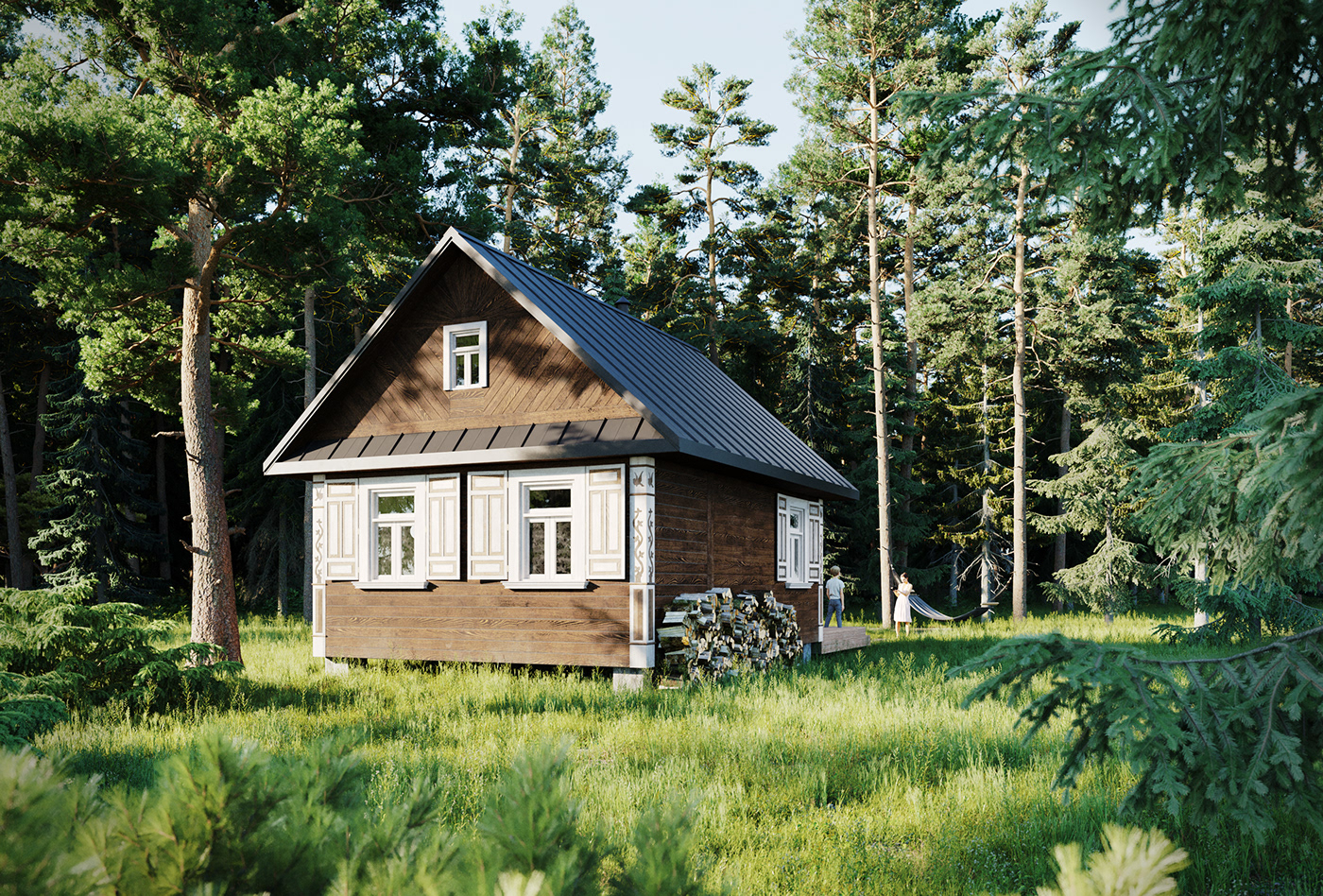 cabin CGI exterior forest Fun Holiday summer visualisation