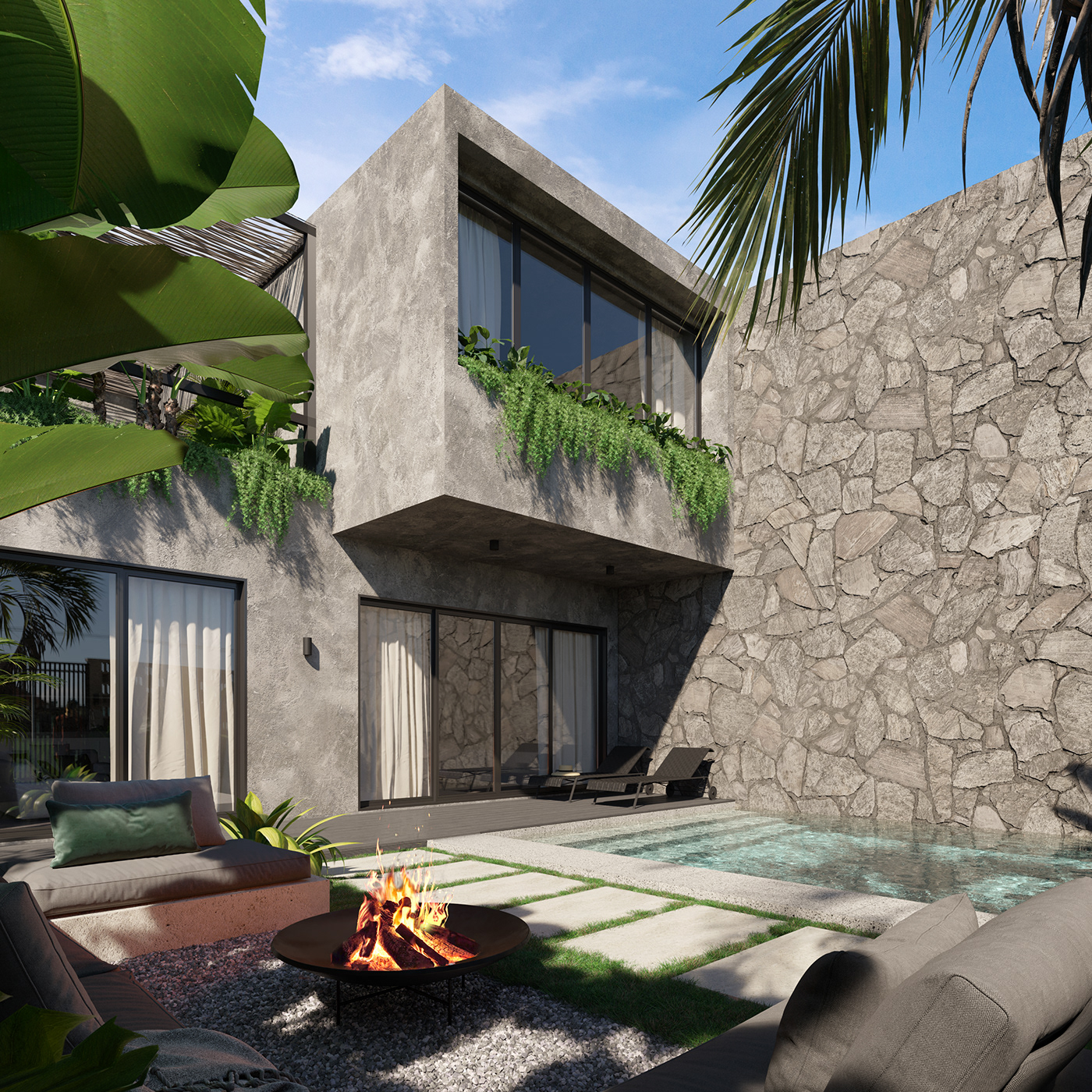 architecture bali concrete house indonesia Pool Render stone visualization