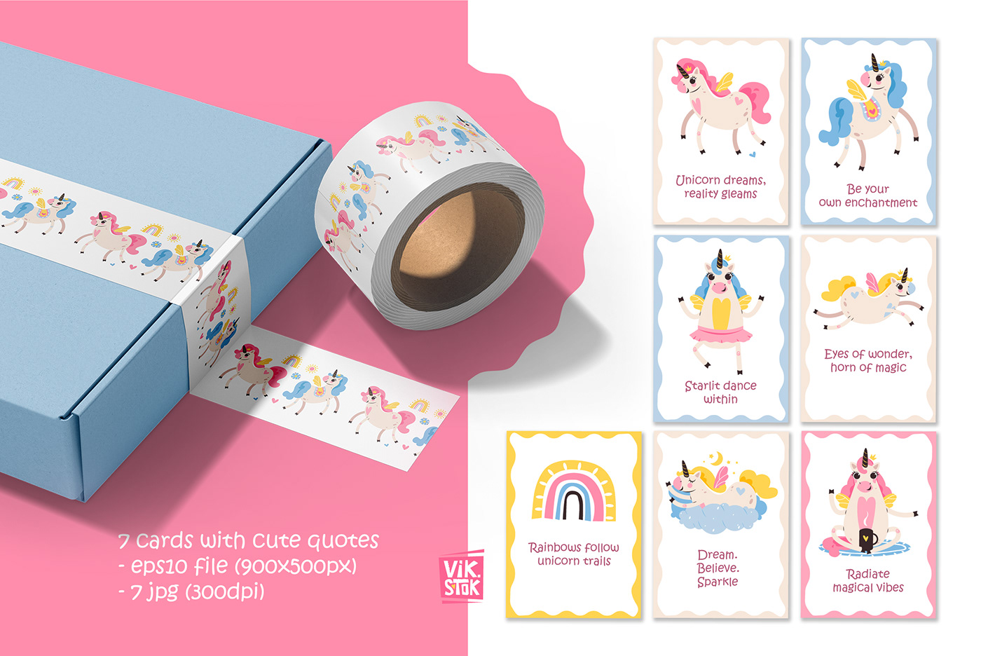 Cute unicorns and rainbow, Invitation cards