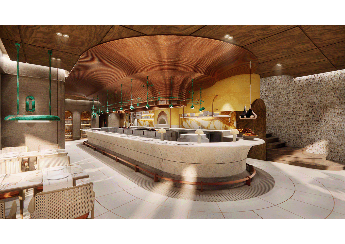 architecture bar copper culture design dining fine dining Interior restaurant stone