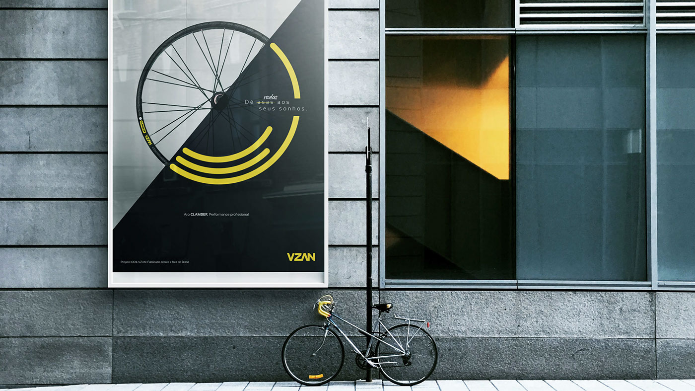 design grafico Vzan Esporte bicicleta branding  redesign adesivo roda amarelo