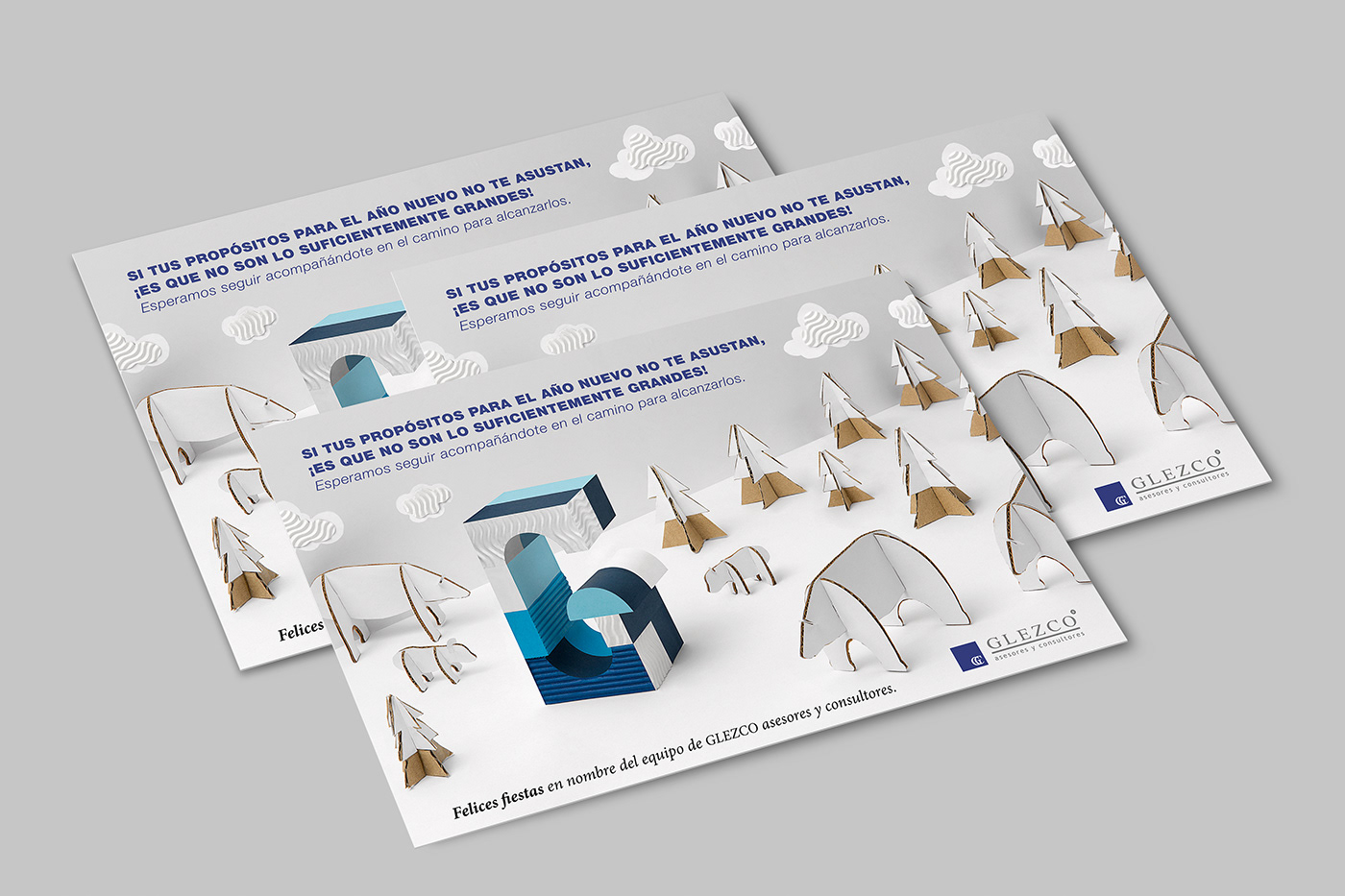 Christmas winter papercraft typography   animals cardboard ILLUSTRATION  postcard corporate kids