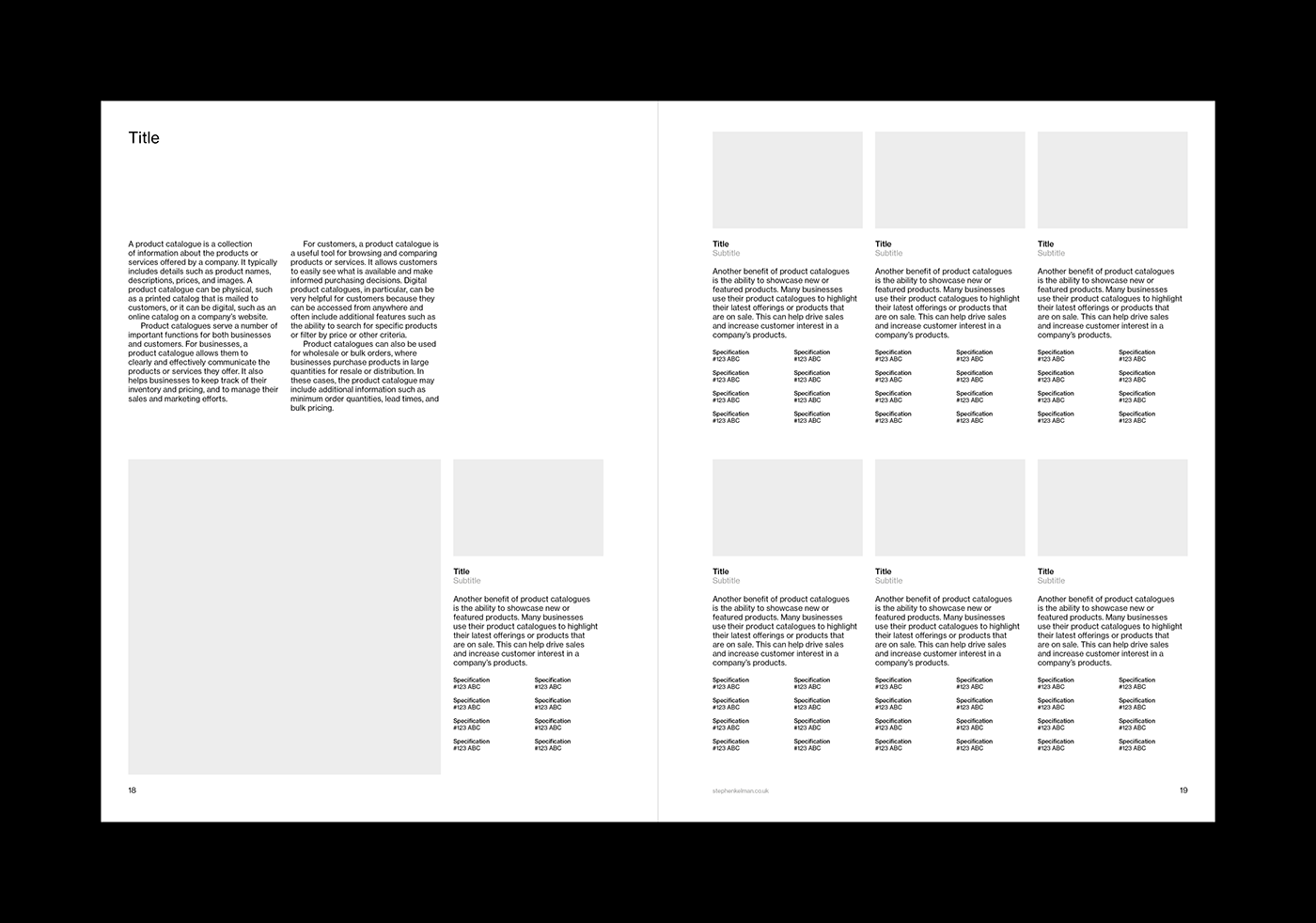 Product Catalogue Brochure US Letter Grid System for Adobe InDesign | Seven Product Spread