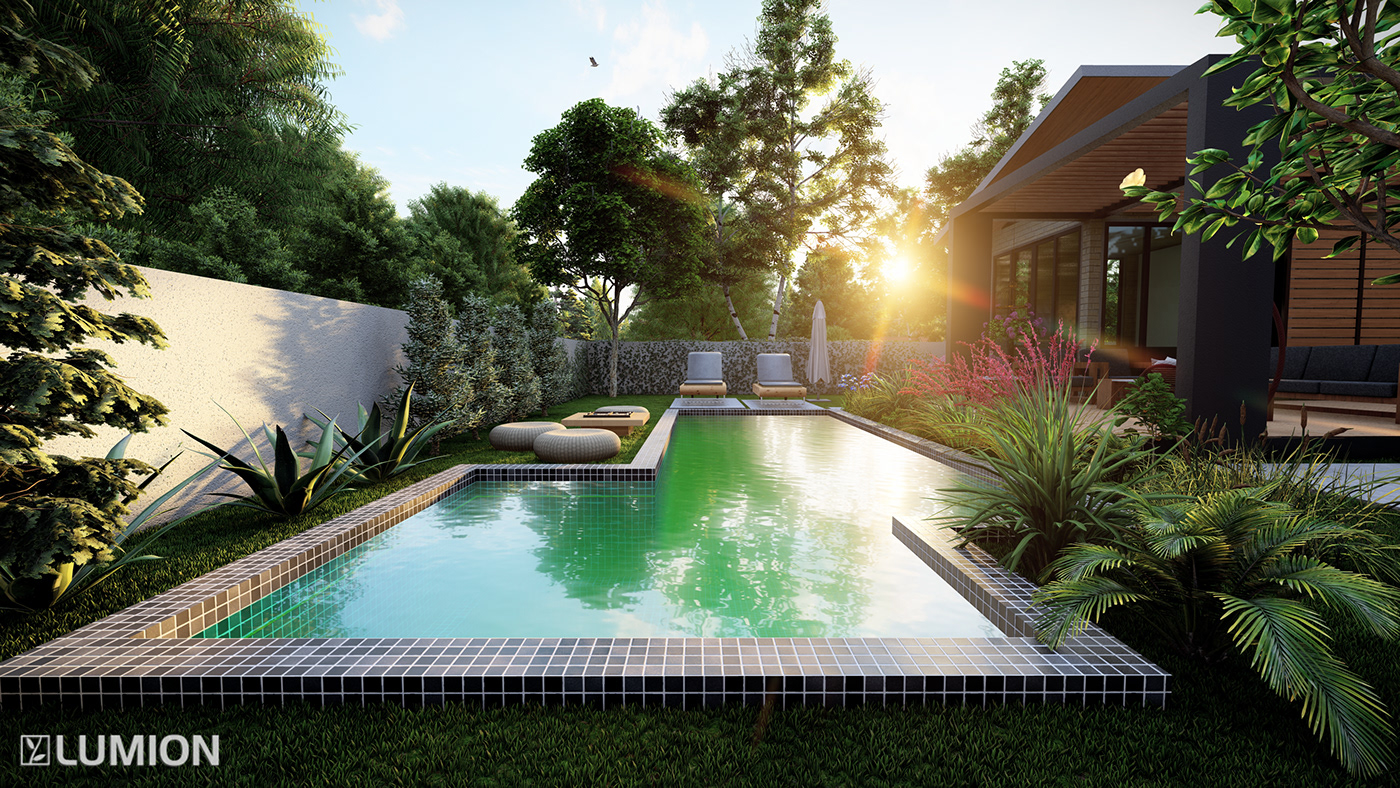 architecture design exterior garden Landscape lumion modern Render Villa visualization