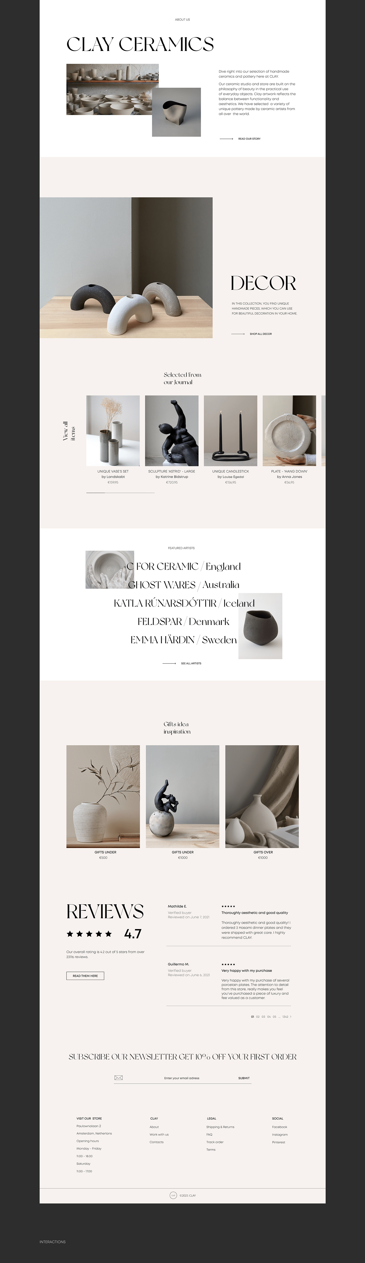 ceramics  clay e-commerce Figma landing page Pottery ui design UI/UX web concept Website