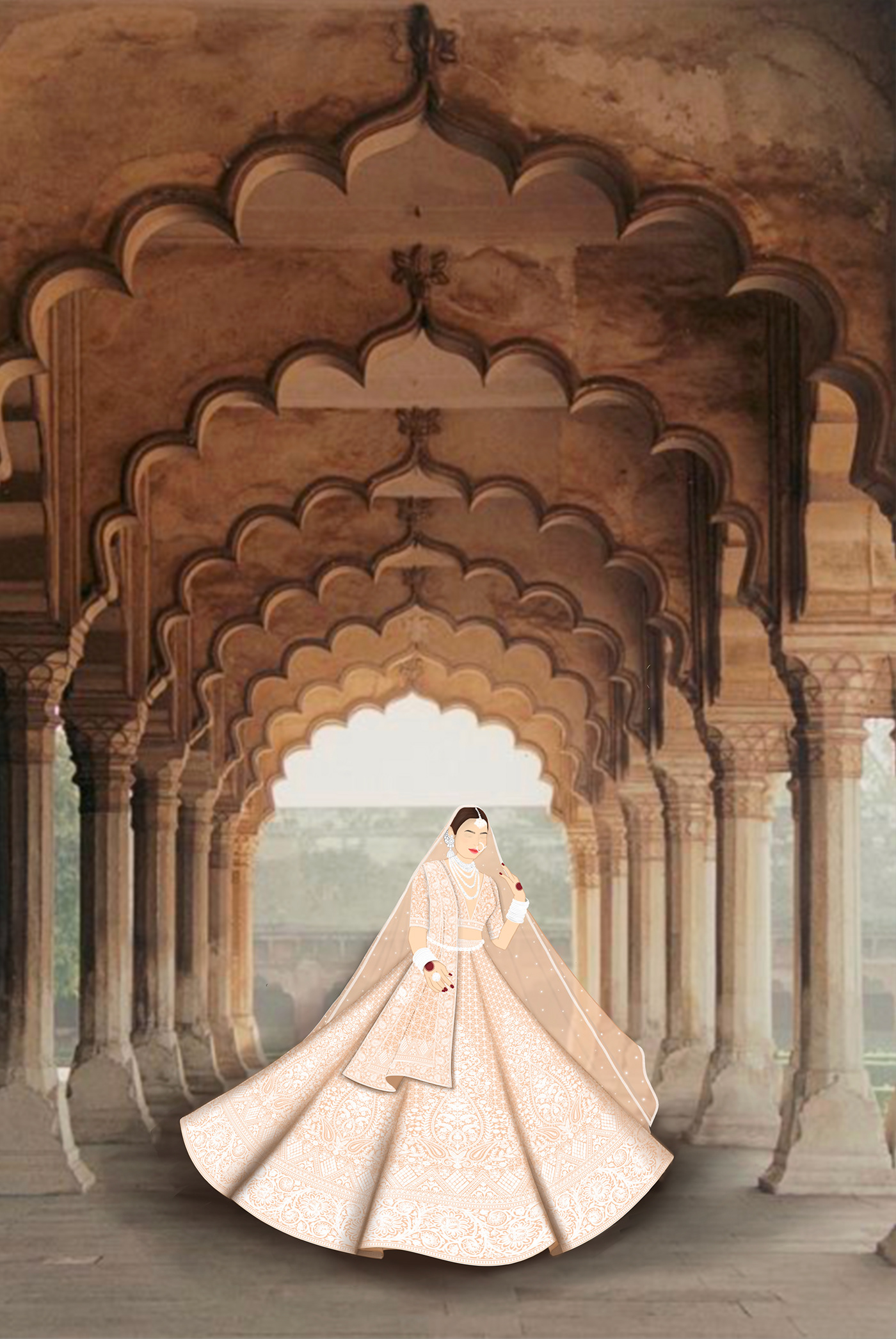 Lehanga ILLUSTRATION  art design Fashion Designer elegance Work  traditional bride indian bride ethnic fashion