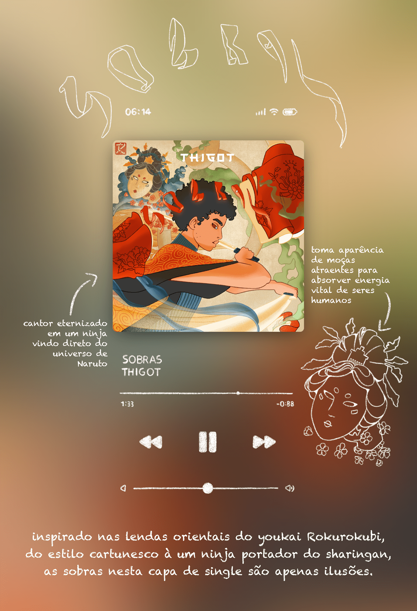 Single capa de álbum cartoon Cover Art Digital Art  ILLUSTRATION  ninja oriental Rokurokubi sharingan song