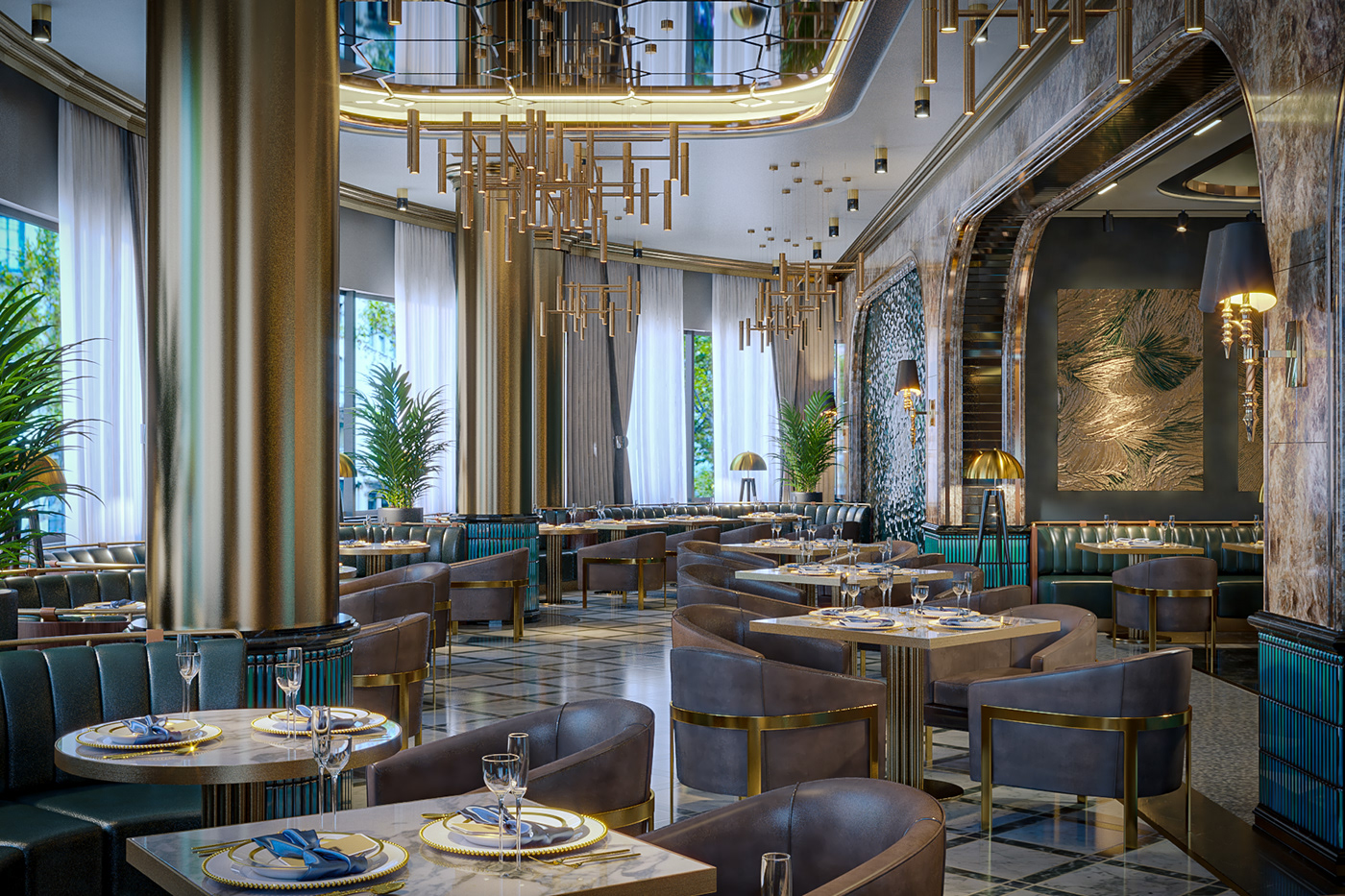 hotel interior design  luxury Render restaurant visualization
