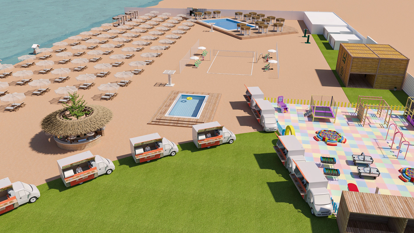 beach summer water Fun restaurant sand Pool decor 3D sea
