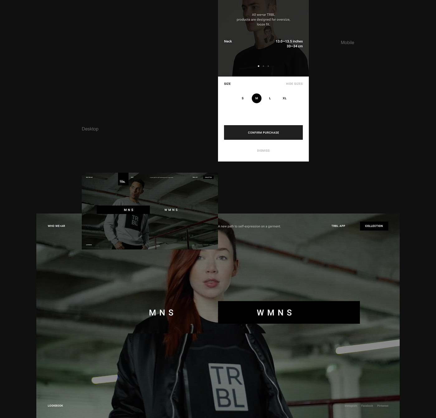 Web wedesign flat onescreen promo store dark Trbl wear minimal