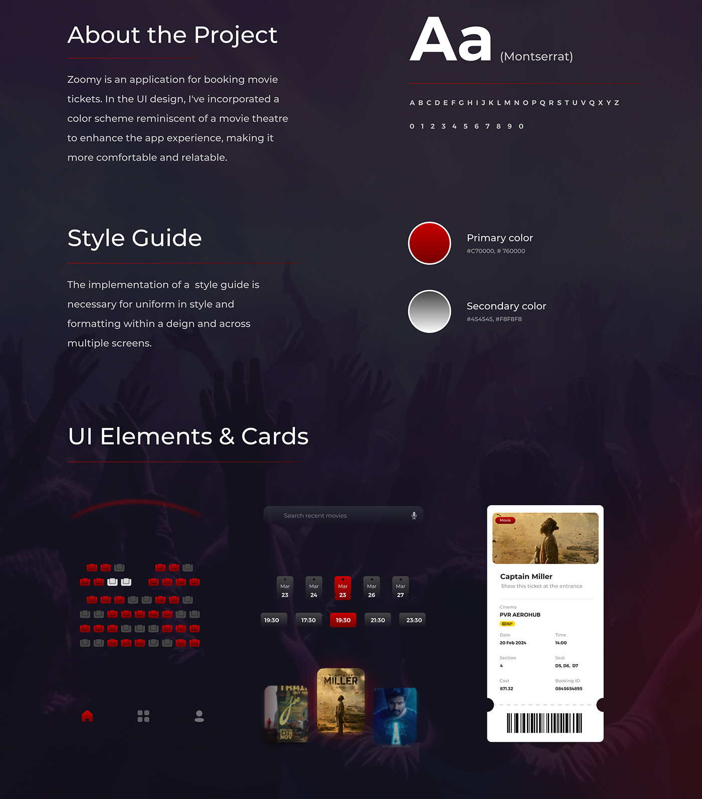app design UI/UX Figma ui design Mobile app design dark 3D Entertainment Movie Ticket Booking App