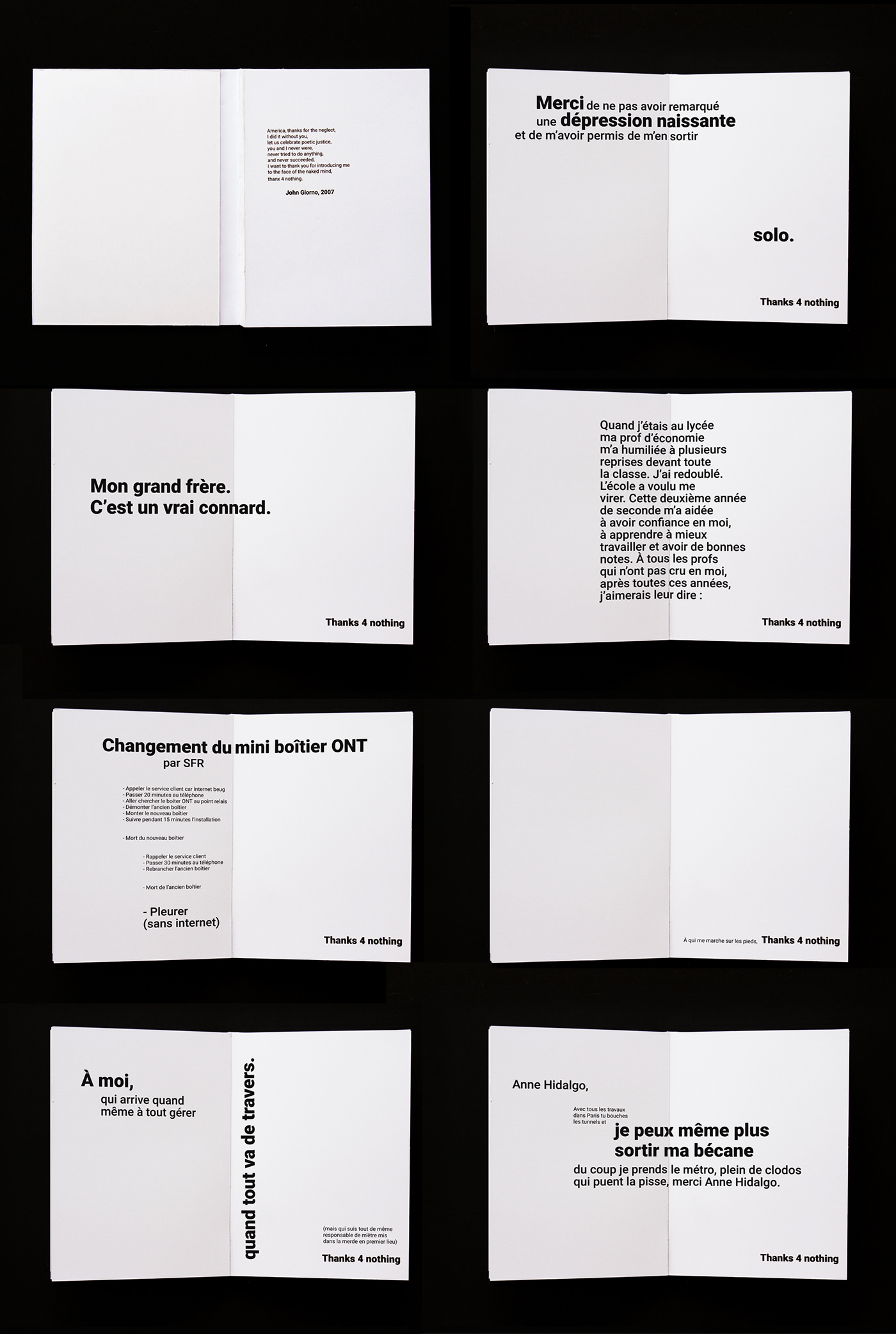 typography   thanks thanks 4 nothing book minimalist John Giorno thank you print specimen