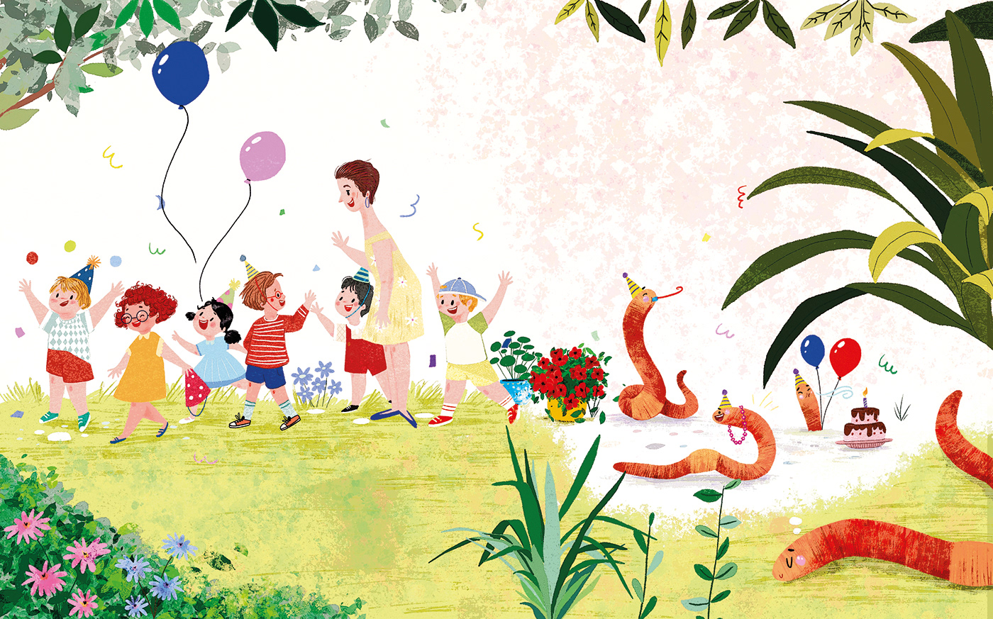 ILLUSTRATION  Drawing  picturebook childrensbook Character design  cartoon garden Colourful  texture brushes