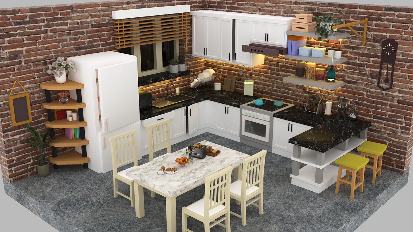 3D 3ds max vray kitchen
