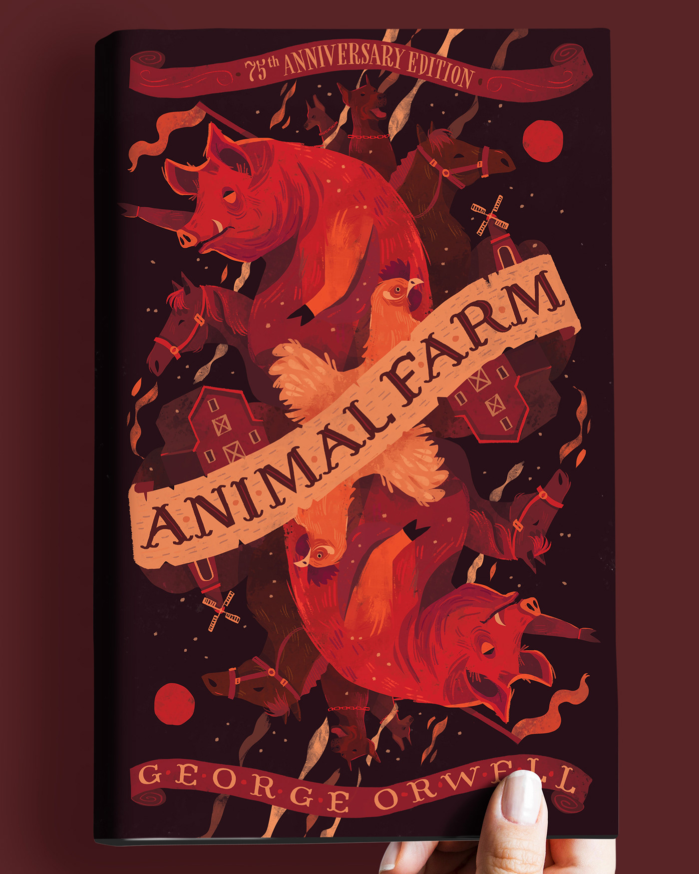 Animal Farm animal farm cover Book Cover Design book cover illustration classic book cover George Orwell illustrated cover pig illustration