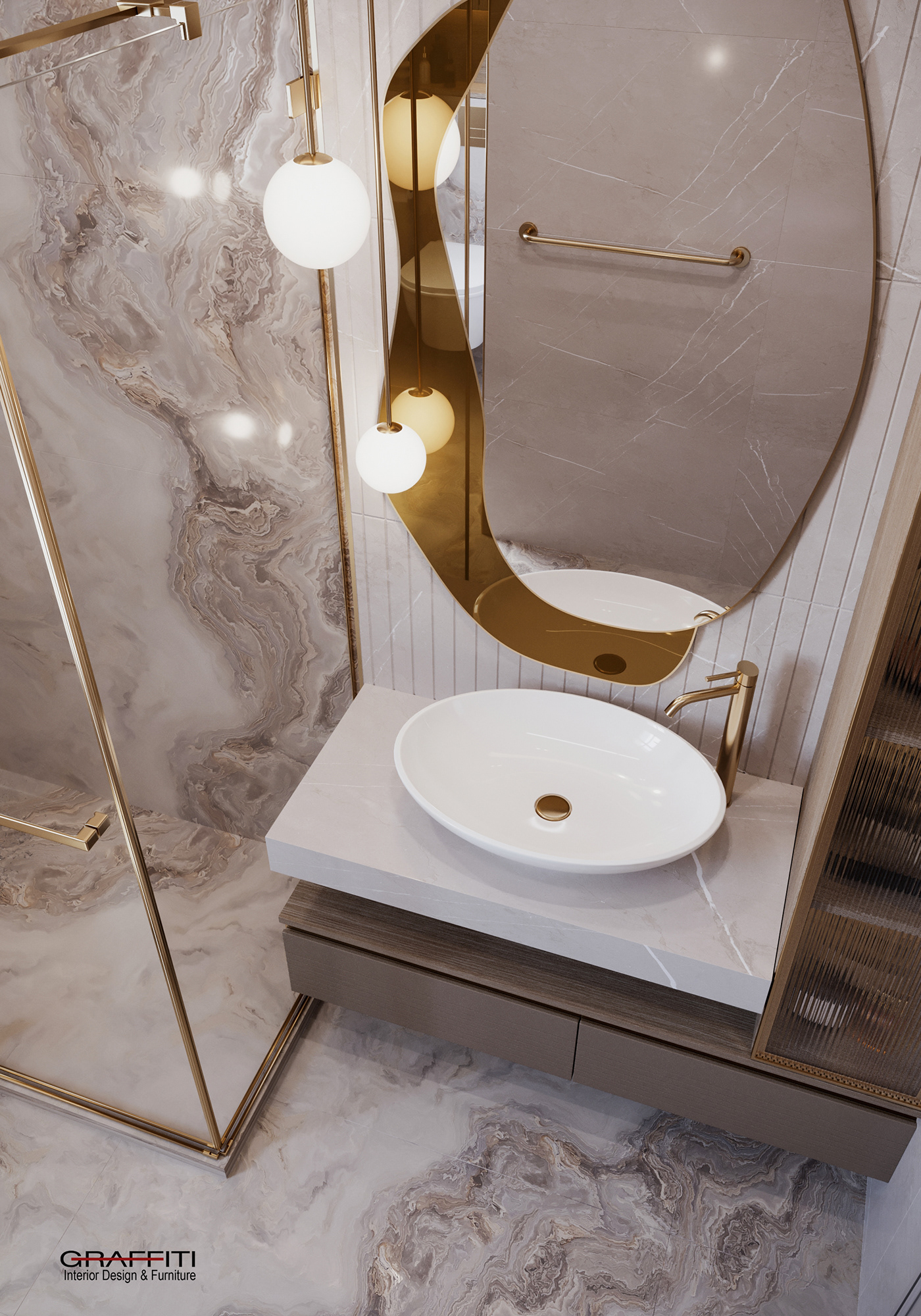 bathroom interior design  Classic Marble design luxury elegant creative mirror bathroom design