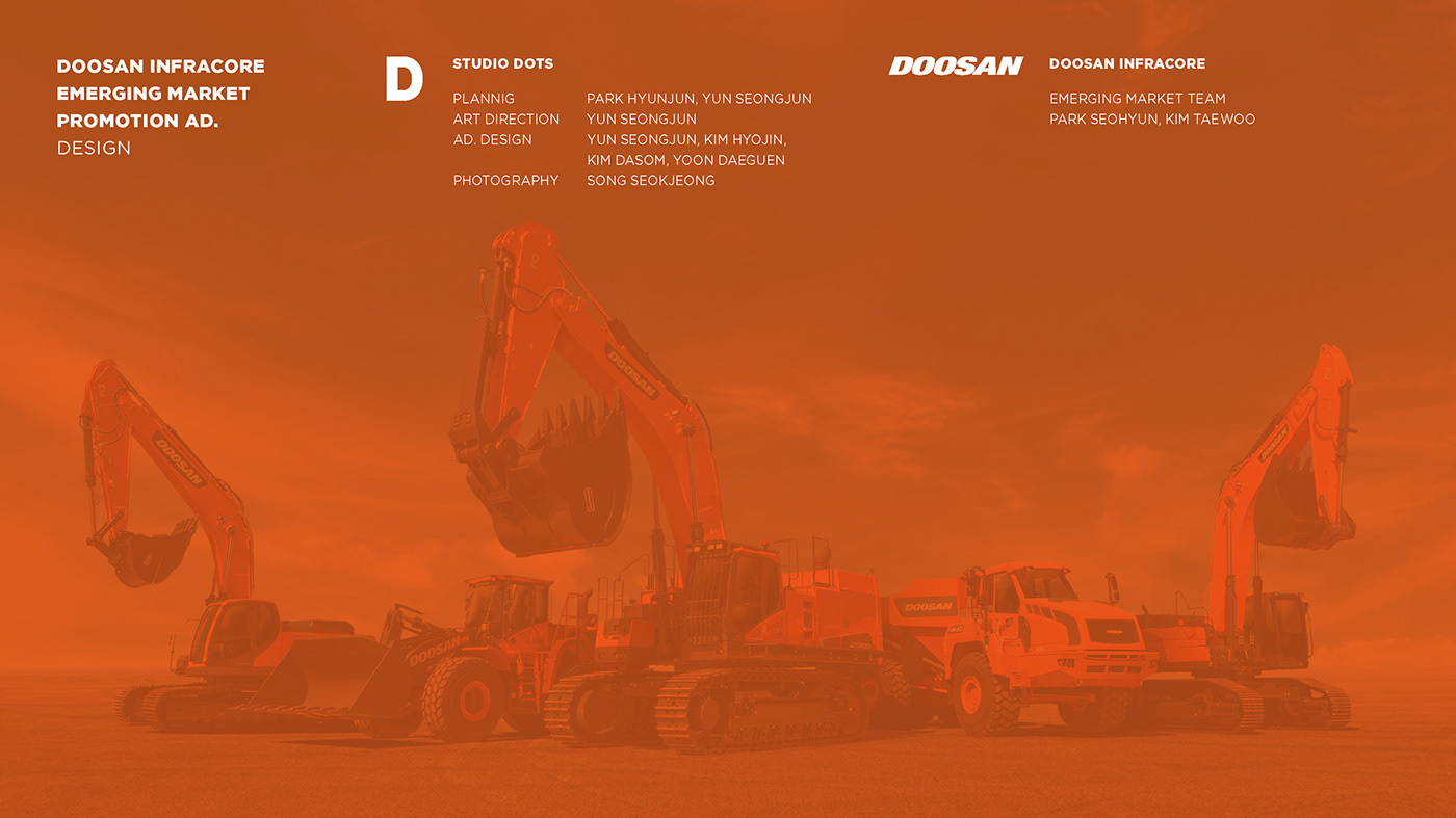 advertisement Heavy Equipment excavators Wheel Loaders Articulated Dump Trucks design guide Post Production visual motif identity color system