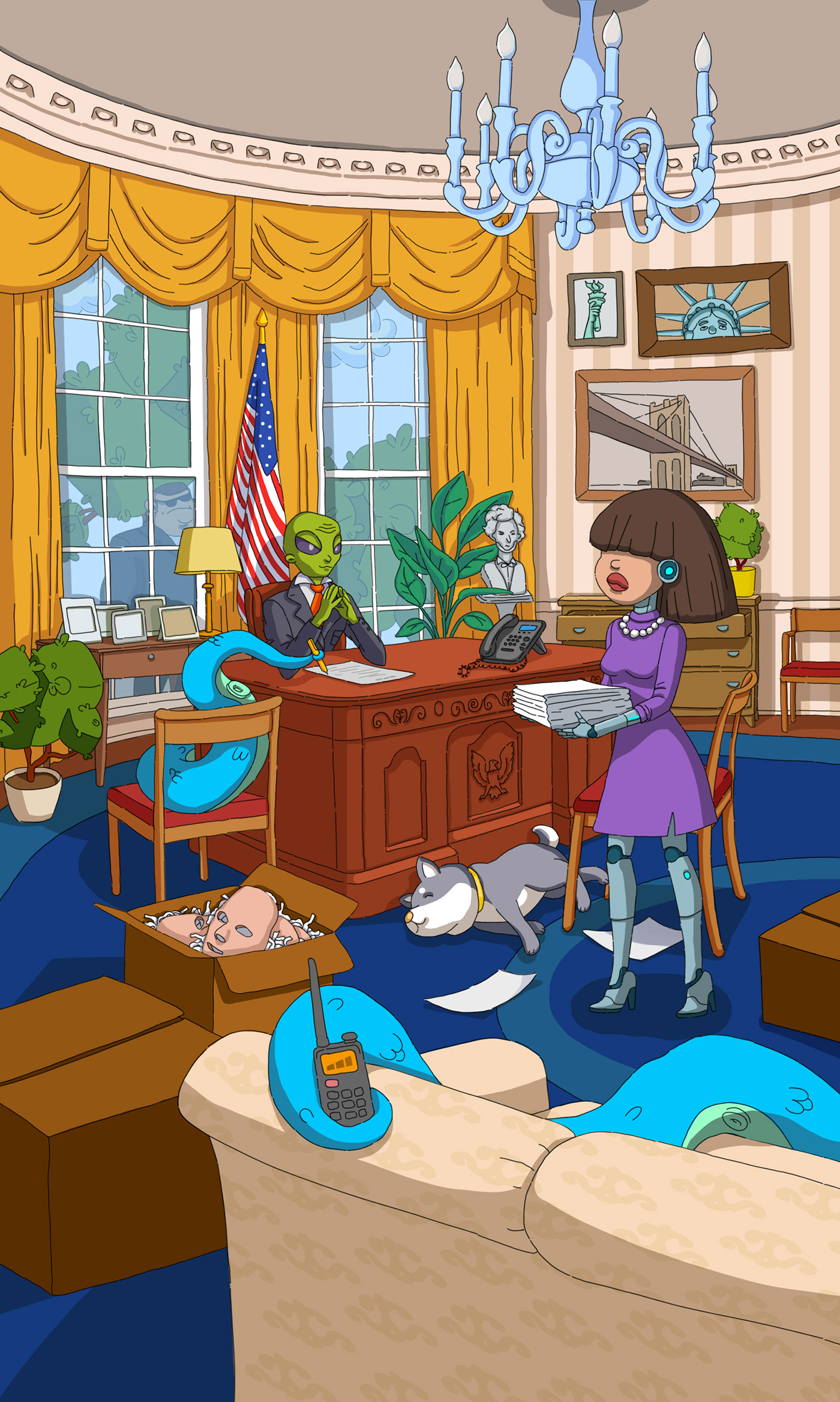 White House artwork Character design  Character Digital Art  cartoon concept art american flag Oval Office united states