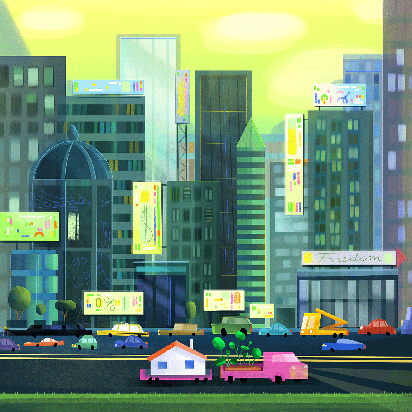 architecture Cars city City Life editorial freedom ILLUSTRATION  life New York road