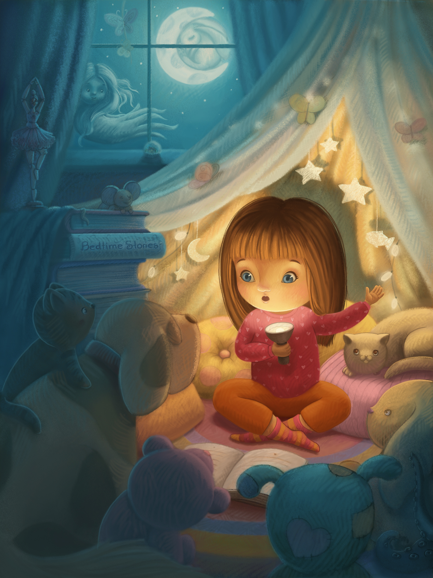 ILLUSTRATION  child childhood girl good night Picture book story Magic   stuffed animals kid