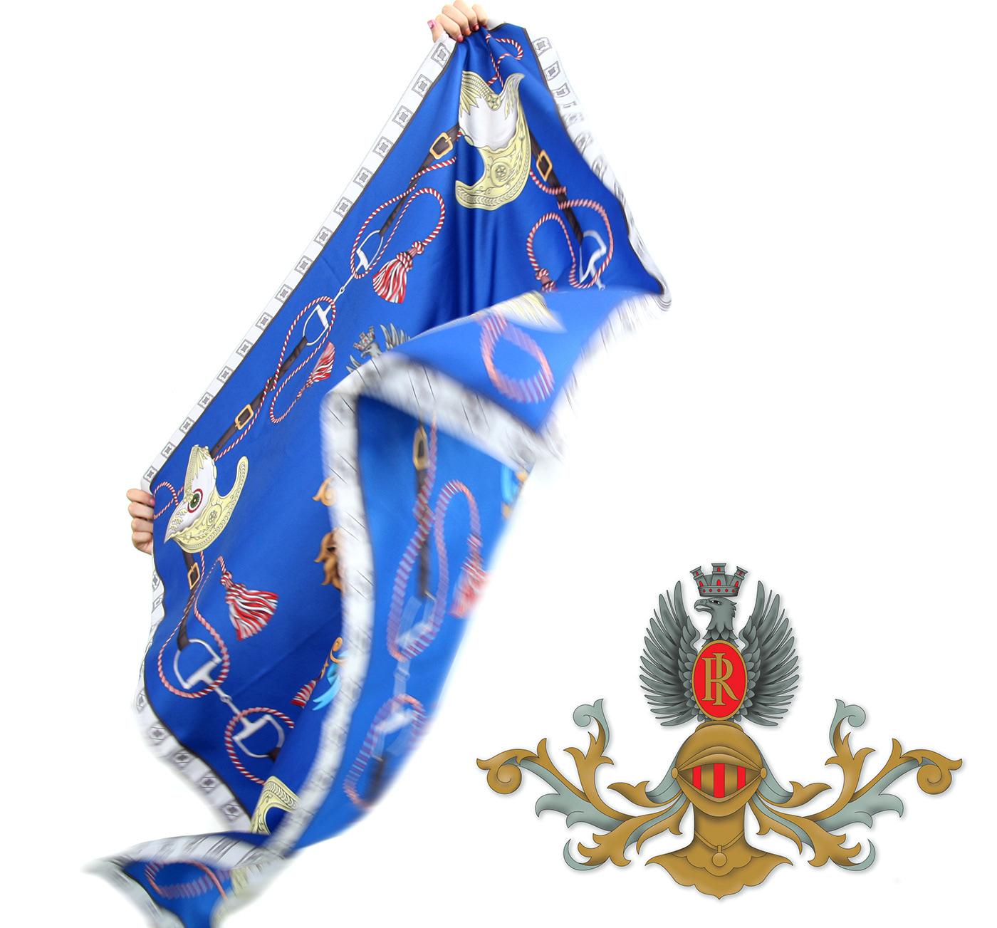 coat of arms heraldry shield emblem scarf fabric italian foulard lion horse