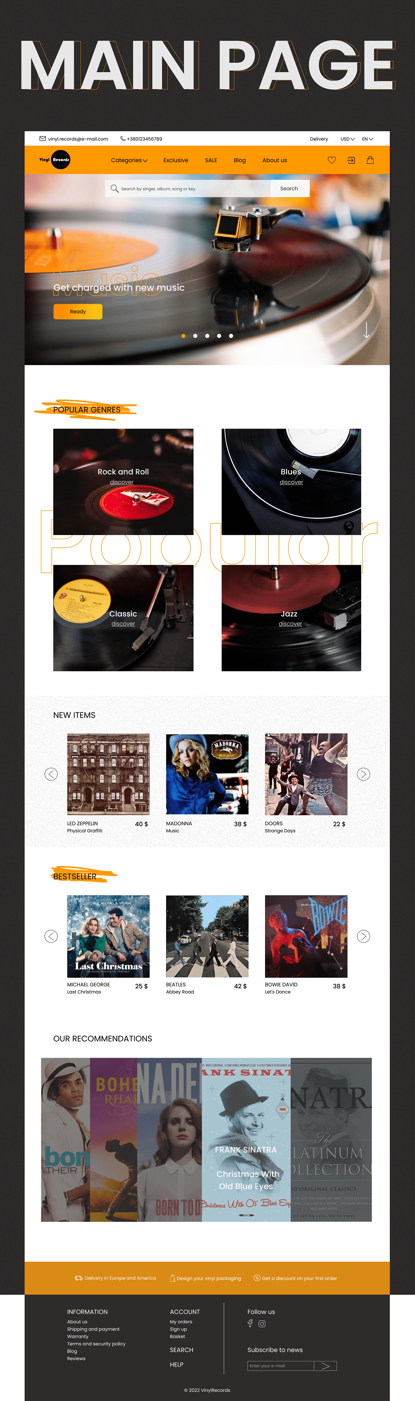digital e-commerce Figma Online shop online store UI/UX Vinyl Cover vinyl design vinyl record Web Design 