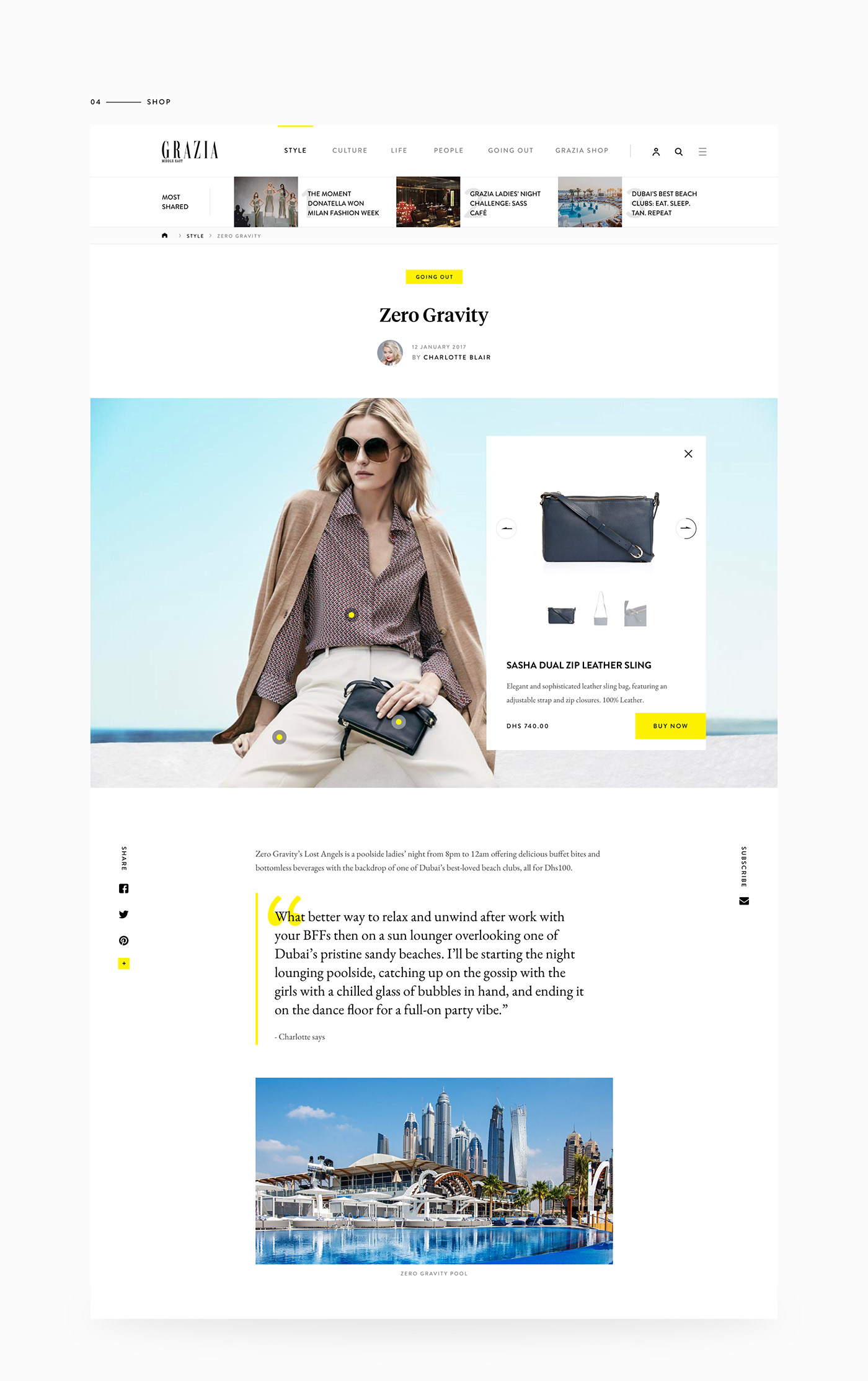 Fashion  grazia middle east ui ux UI magazine Web Design  clean yellow black