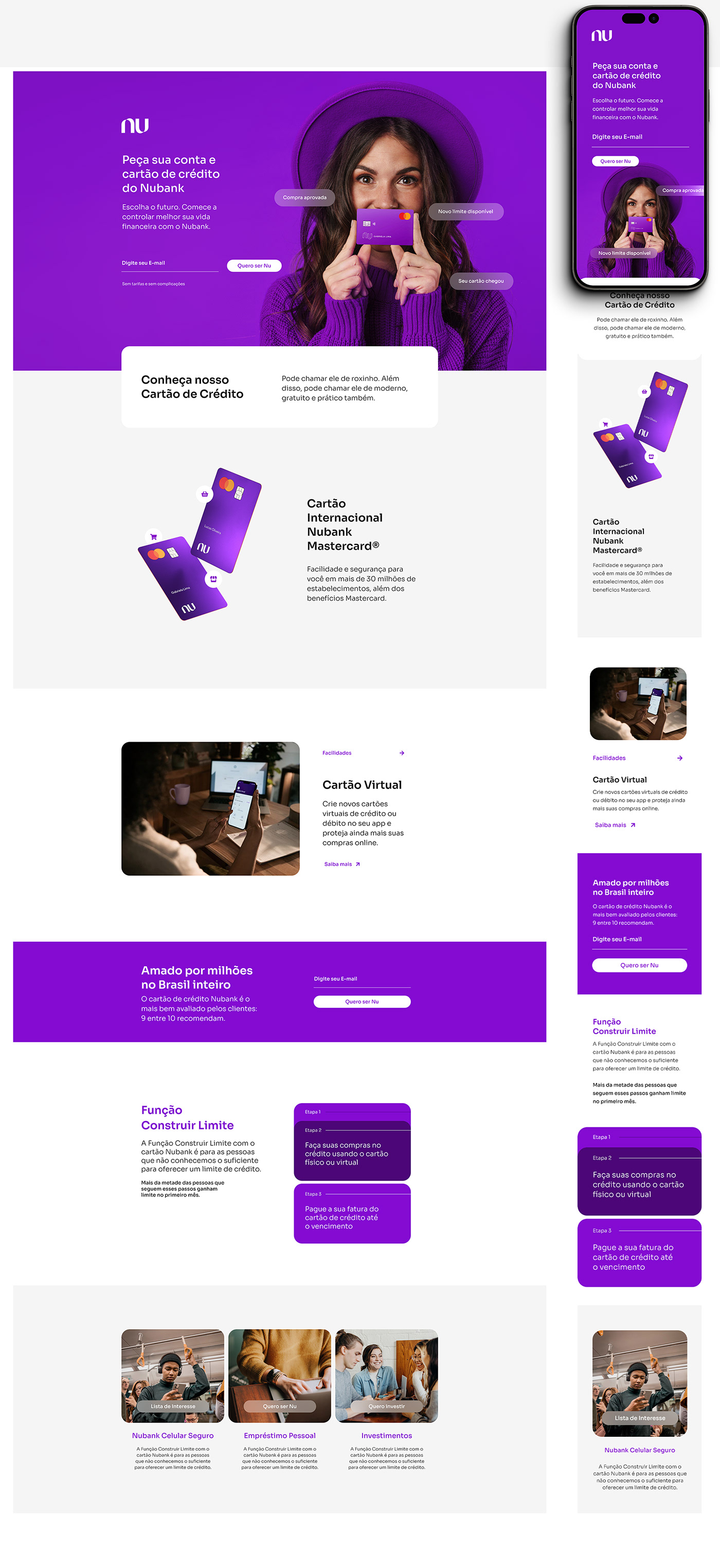 landing page Nubank redesign Web Design  wordpress página captura pagina de vendas marketing digital Bank pagina de captação