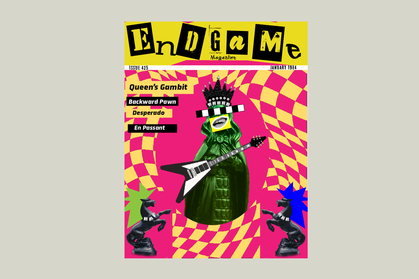 Chess magazine cover inspired by 1980s punk style. 