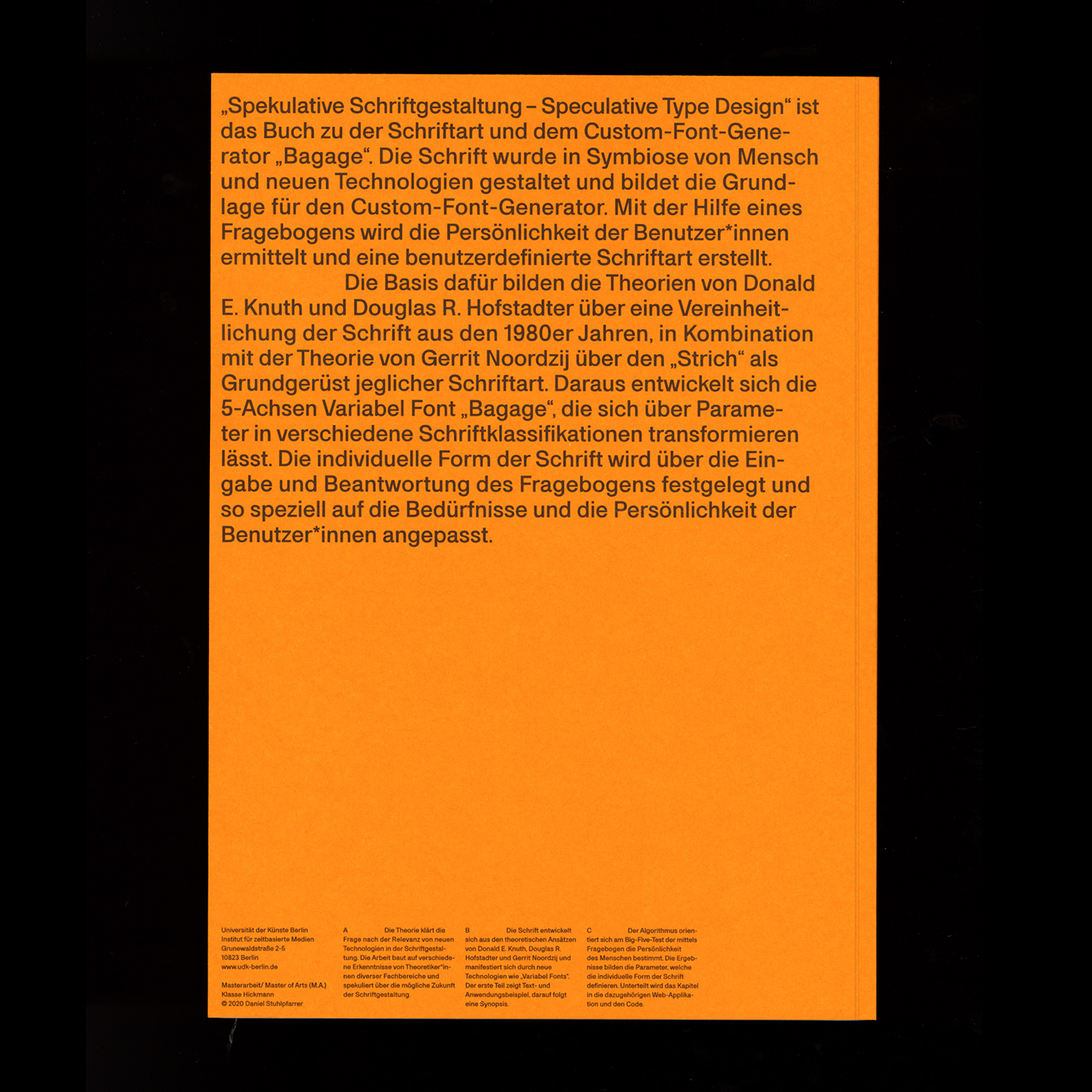 Speculative type design cover back