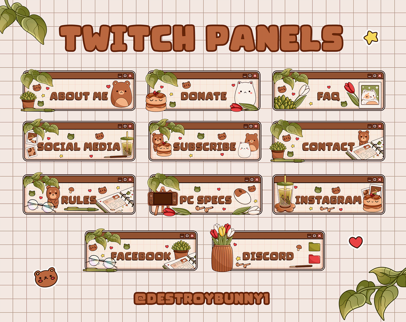 Twitch Overlay cottagecore cozy animated overlay Twitch streamers Gaming stream cute overlay Stream Bundle