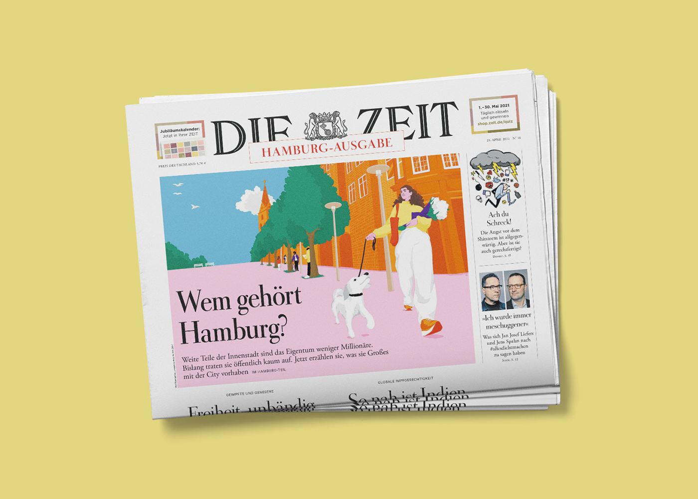 Coverillustration für das Zeitmagazin. Abgebildet ist eine Frau mit Hund in der Hamburger Innenstadt