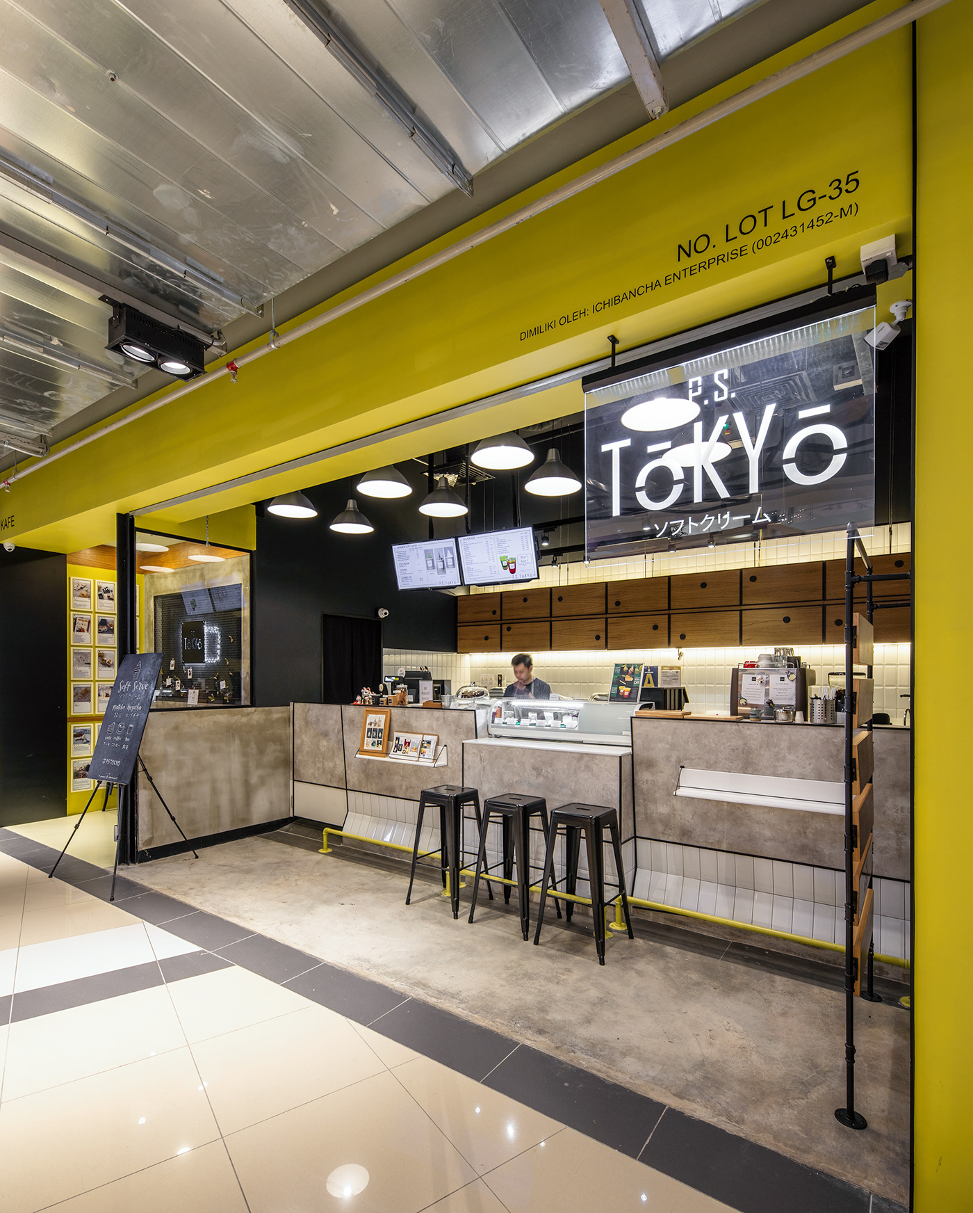 interior design  ps tokyo soft serve ice cream food and beverage industrial design  raw concrete japanese cheras malaysia