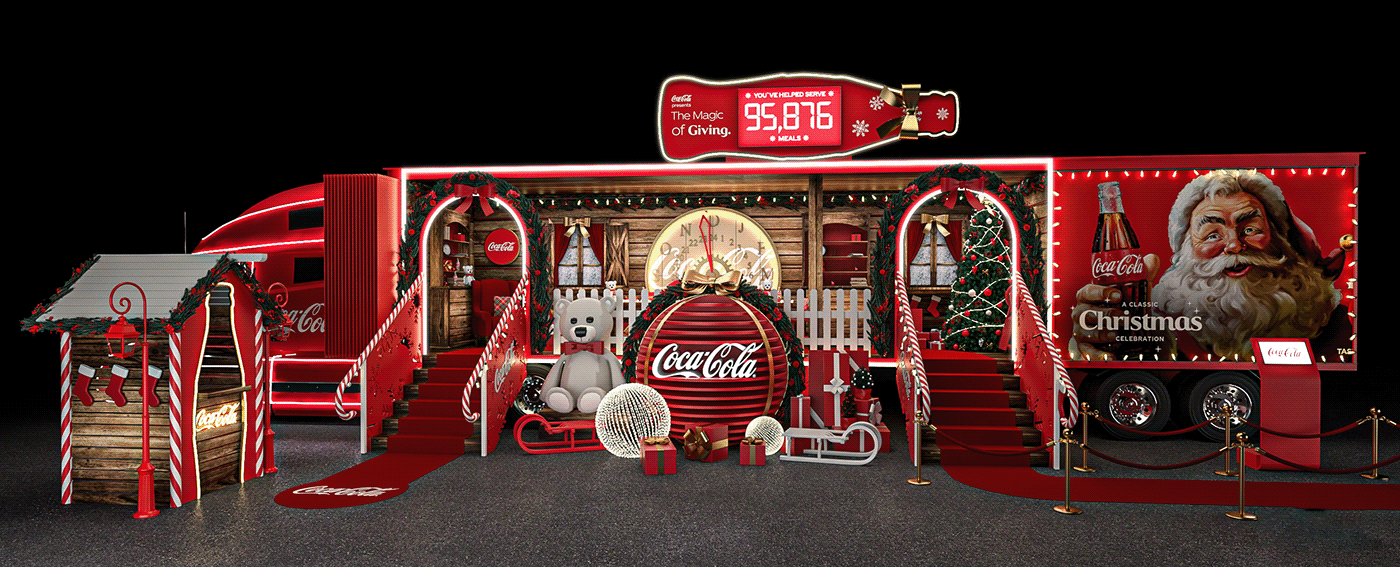 Coca Cola Christmas new year Truck cabin design santa xmas raindeer vilage