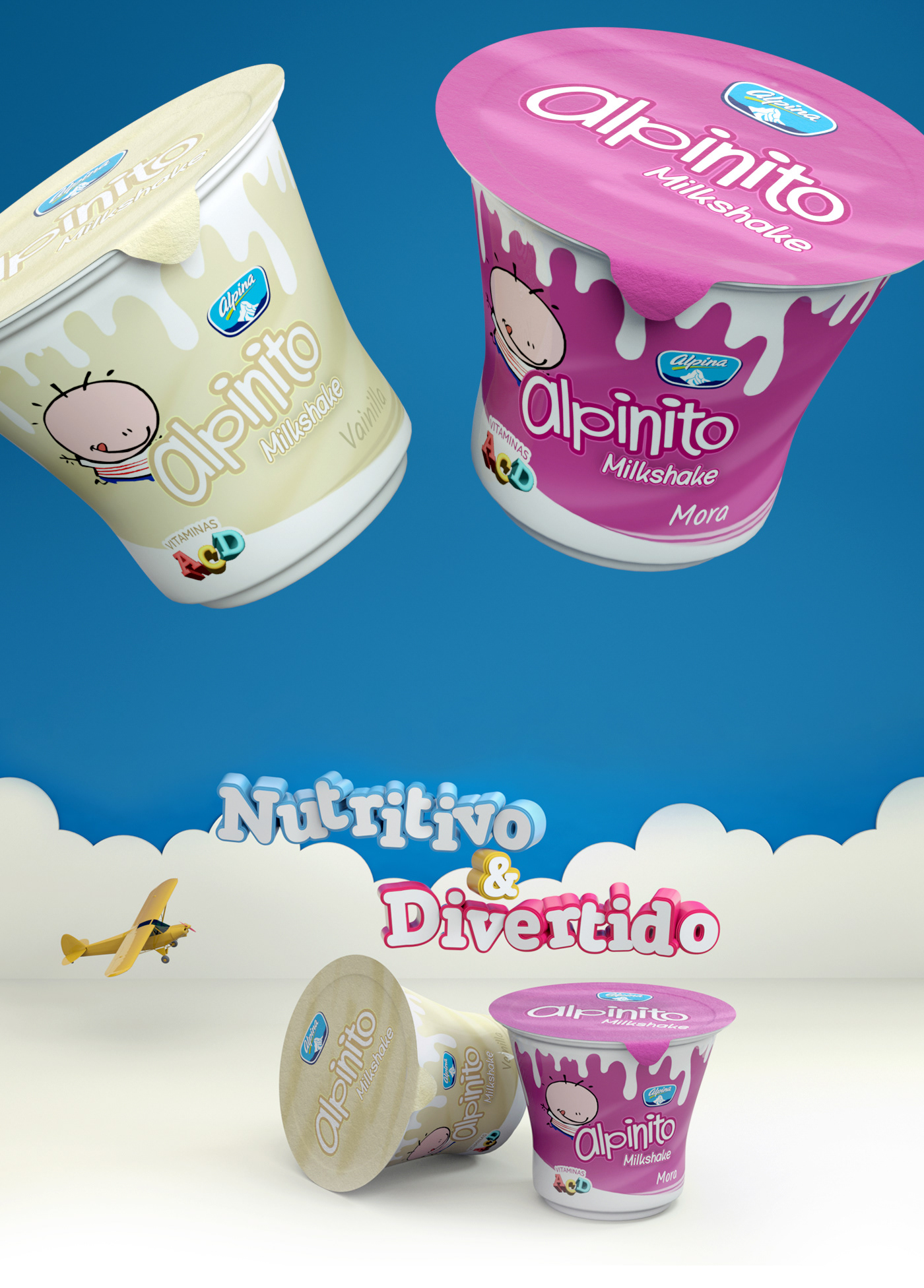 milkshake malteada alpina yogurt alpinito kids Packaging design product design  vanilla
