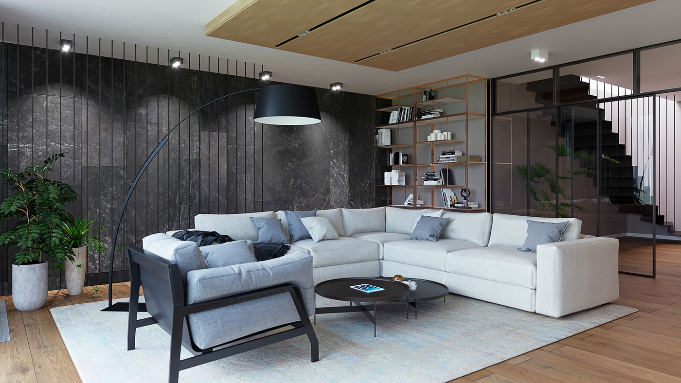 interior design  modern kitchen living room Open Space visualization