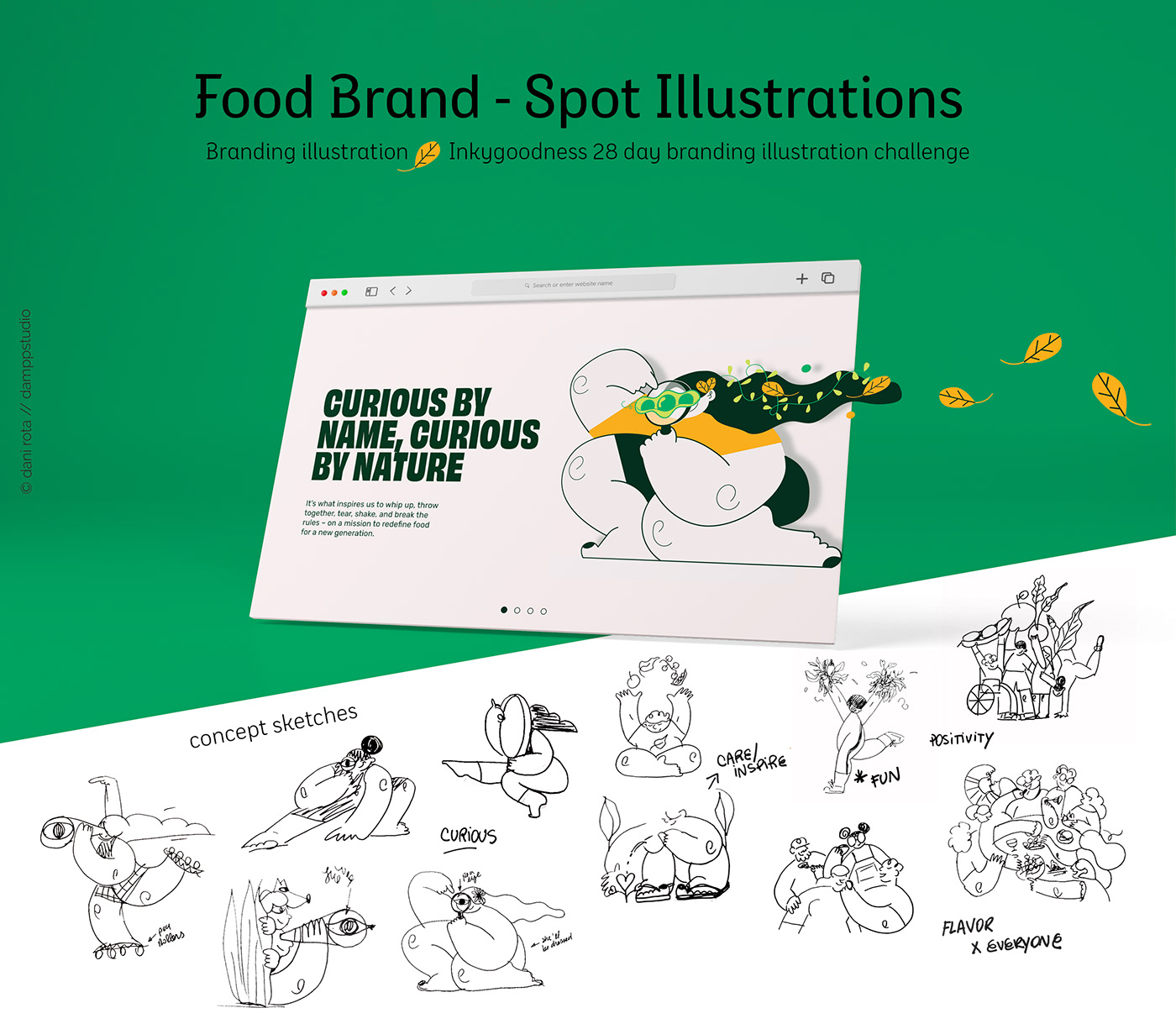 website template with spot illustration and concept sketches study