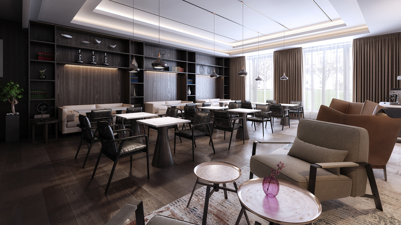 3d design 3ds max architecture design cafe CG contemporary LOFT Render restaurant
