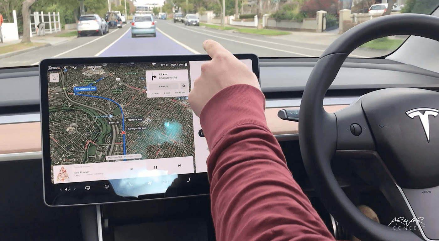 AR augmented reality Driving google maps maps Model 3 navigation tesla HUD #TESLAR