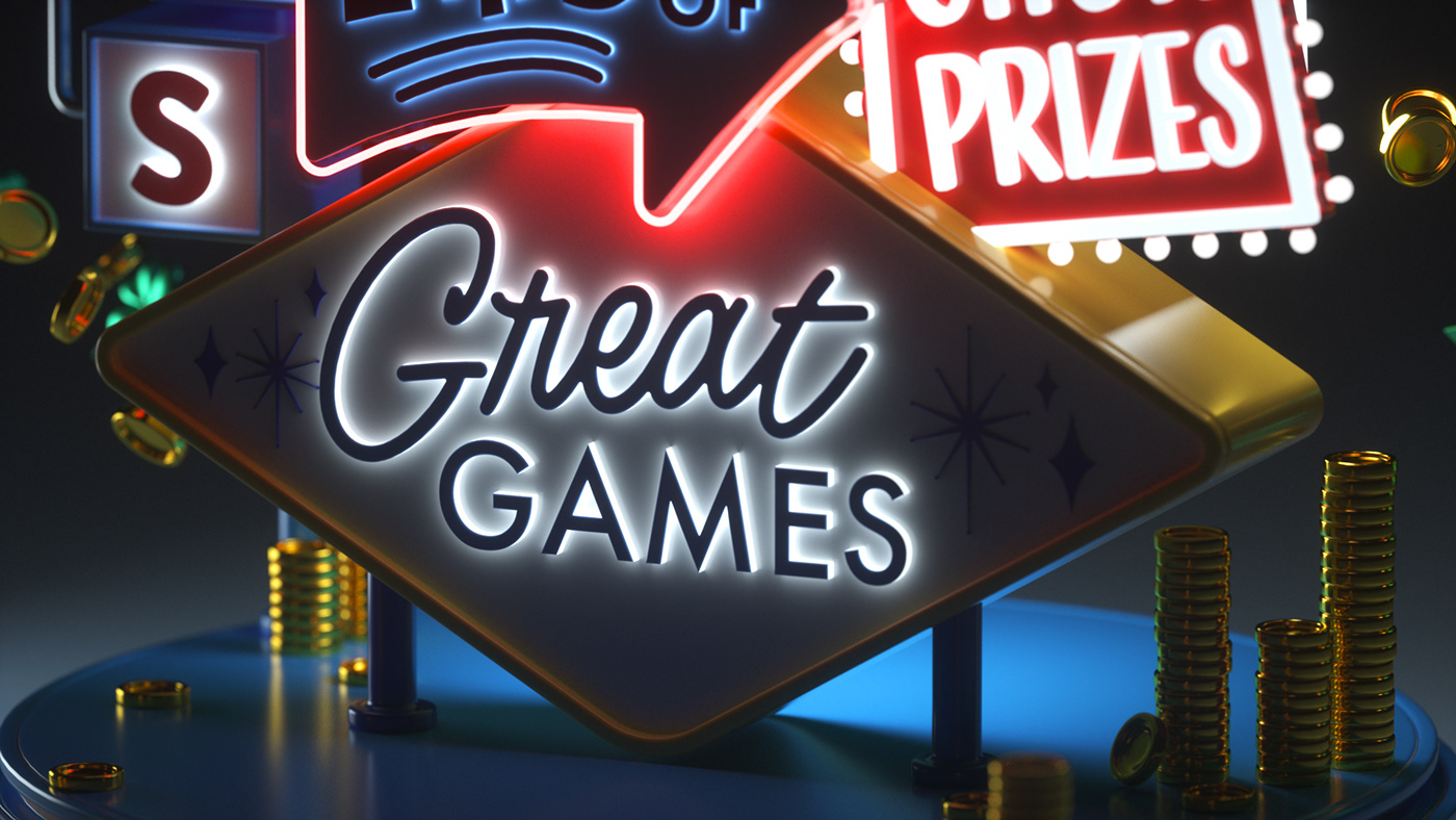 3D c4d casino JackPot neon Signage typography   Vegas vintage