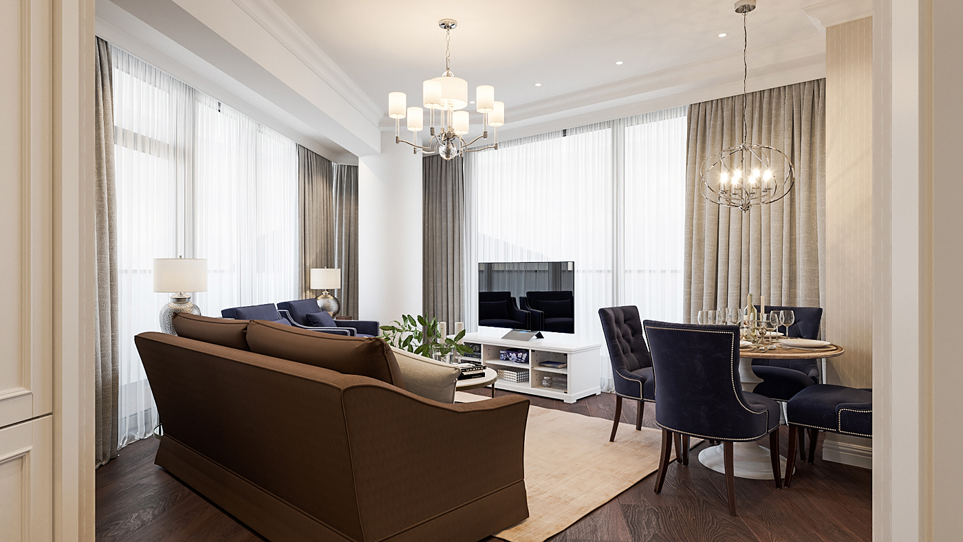 isikov Interior design Classic american cozy beige blue corona Style