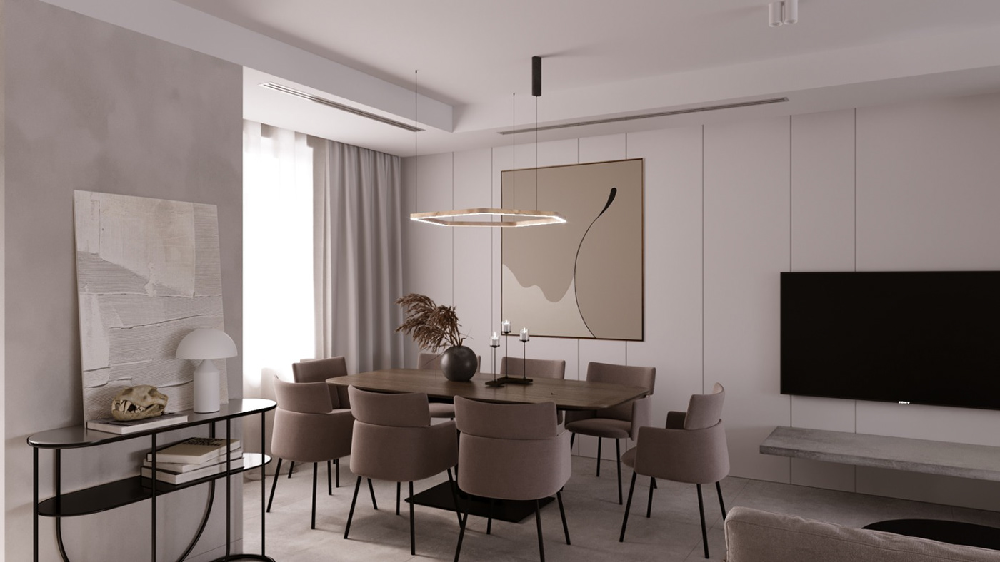architecture biege interior design  kitchen Kitchen island living room modern Render Restroom visualization