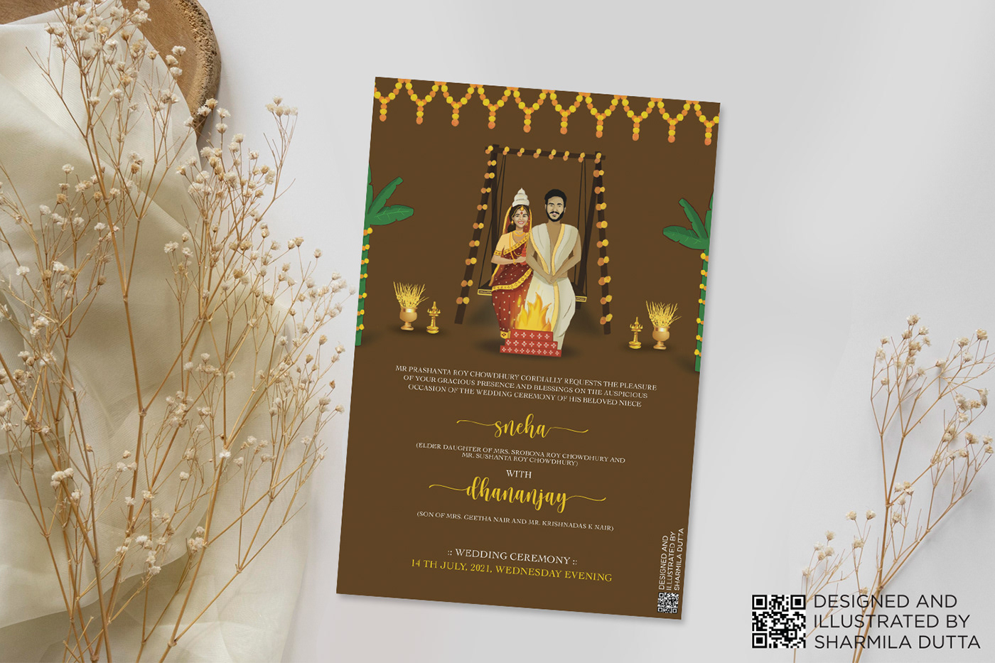 artwork Digital Art  ILLUSTRATION  Illustrator indian wedding Invitation wedding Wedding Card wedding illustration wedding invitation