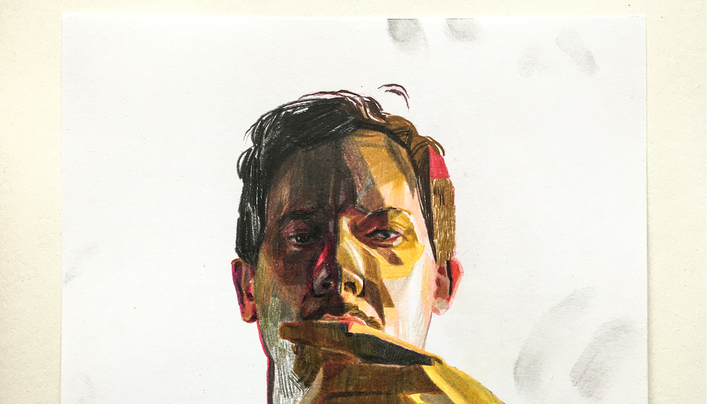 art colour pencil contemporary Drawing  portrait self portrait